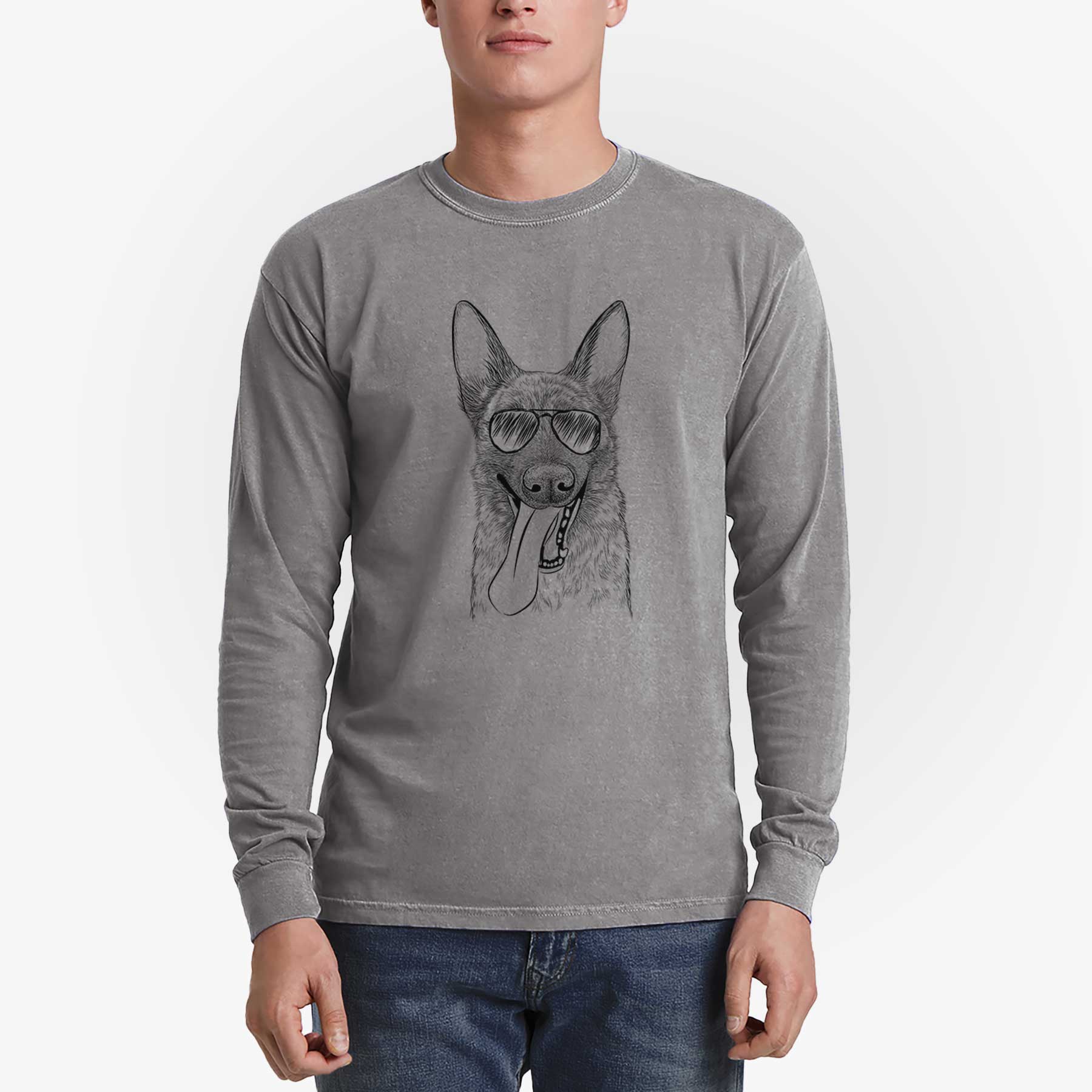 Aviator Bessa the Dutch Shepherd - Men's Heavyweight 100% Cotton Long Sleeve