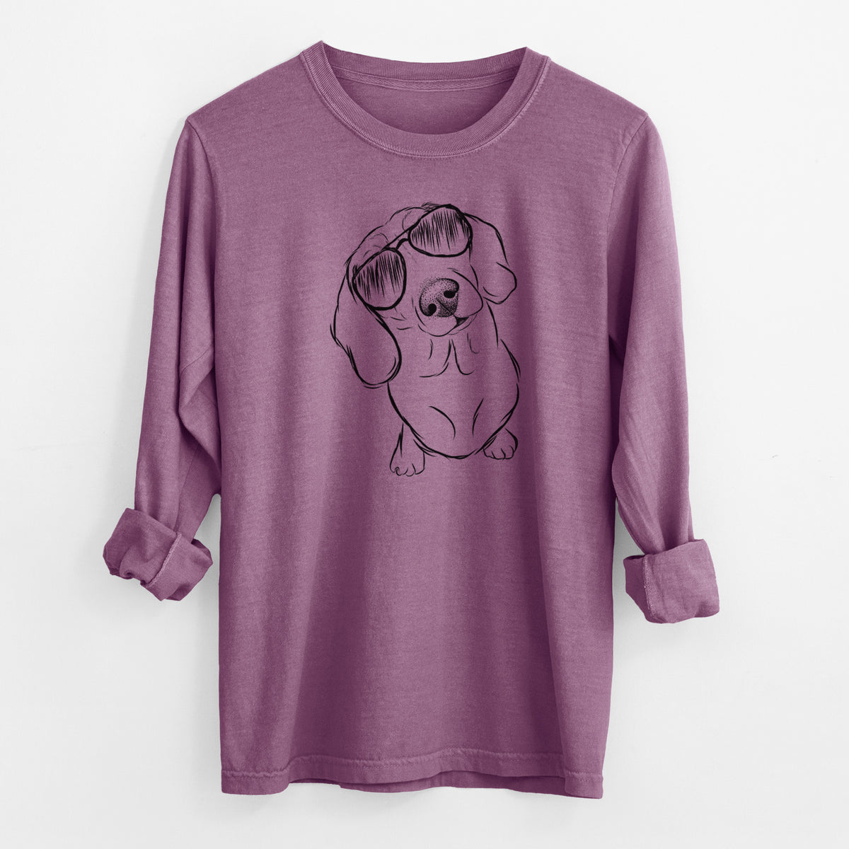 Aviator Bill the Dachshund - Men's Heavyweight 100% Cotton Long Sleeve