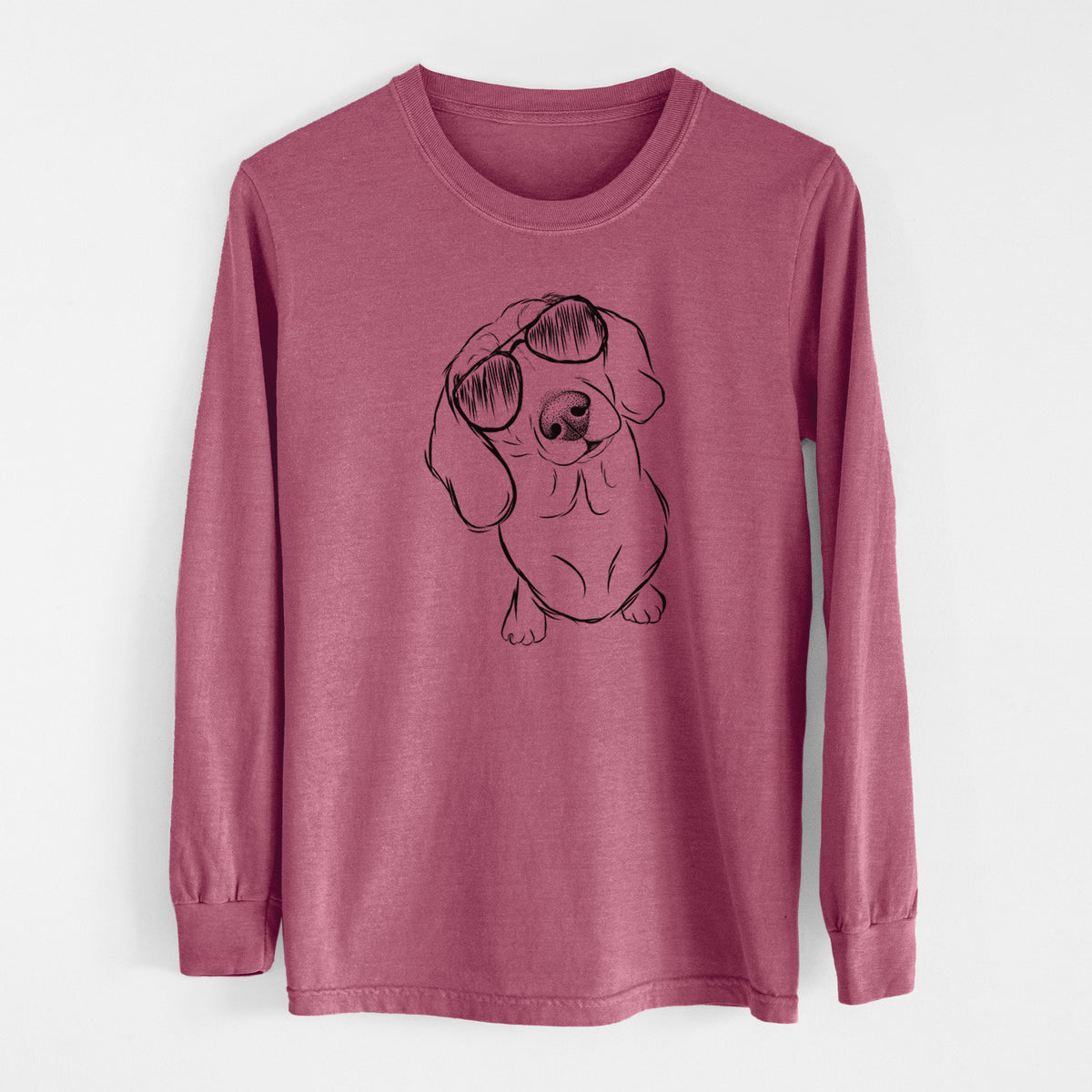 Aviator Bill the Dachshund - Men's Heavyweight 100% Cotton Long Sleeve