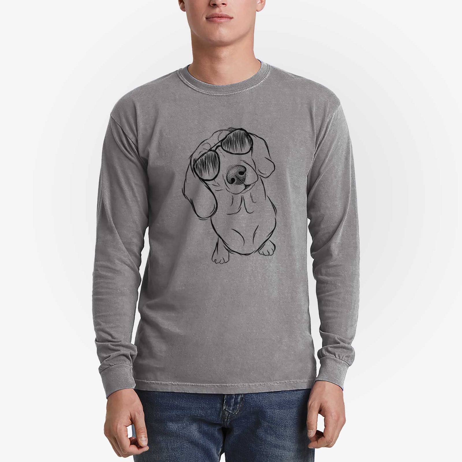 Aviator Bill the Dachshund - Men's Heavyweight 100% Cotton Long Sleeve