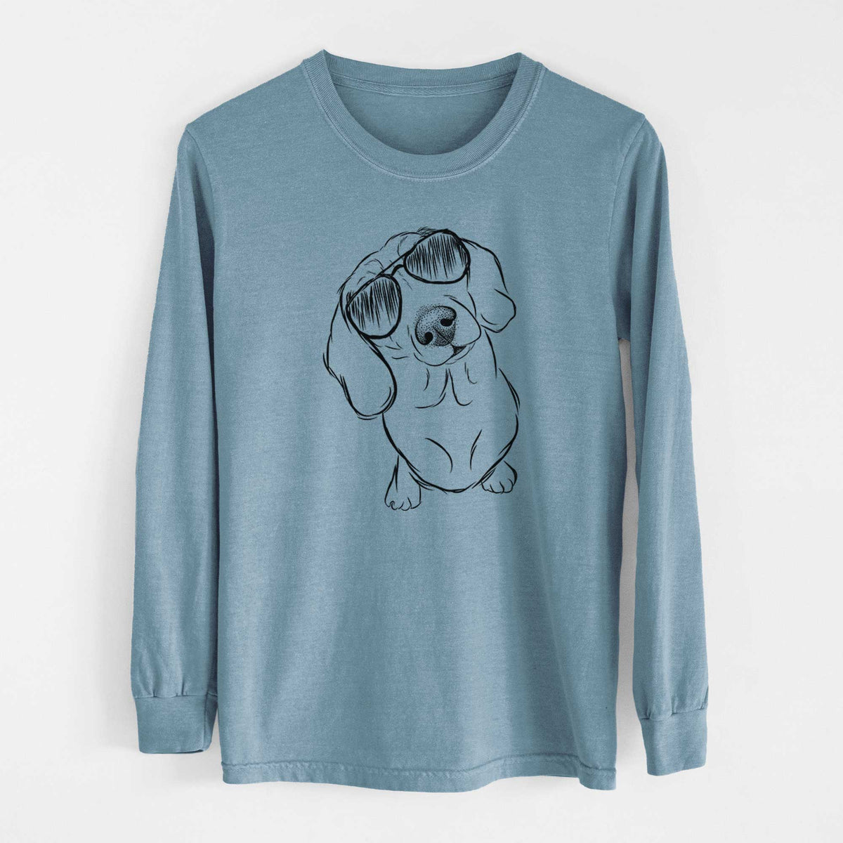 Aviator Bill the Dachshund - Men's Heavyweight 100% Cotton Long Sleeve