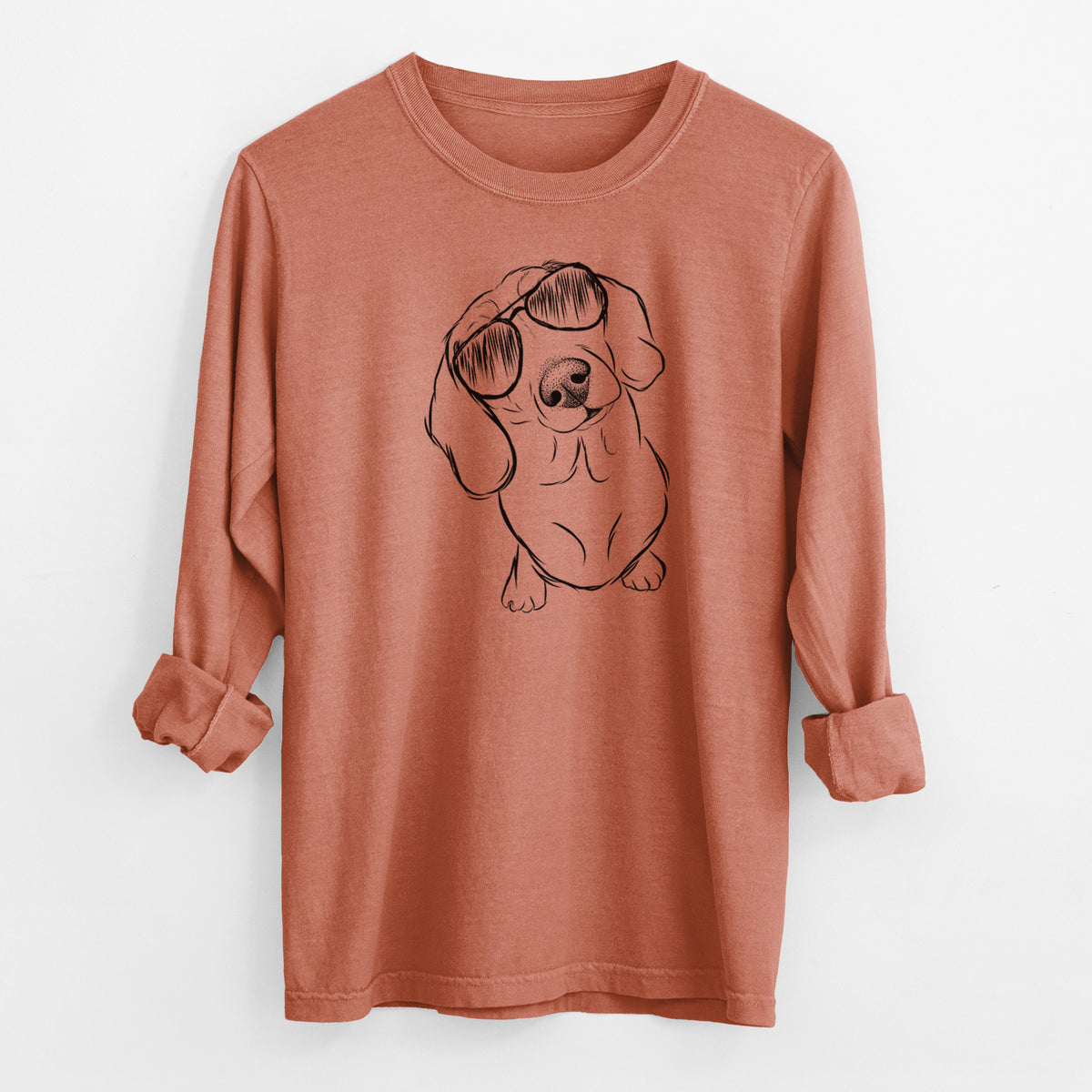Aviator Bill the Dachshund - Men's Heavyweight 100% Cotton Long Sleeve