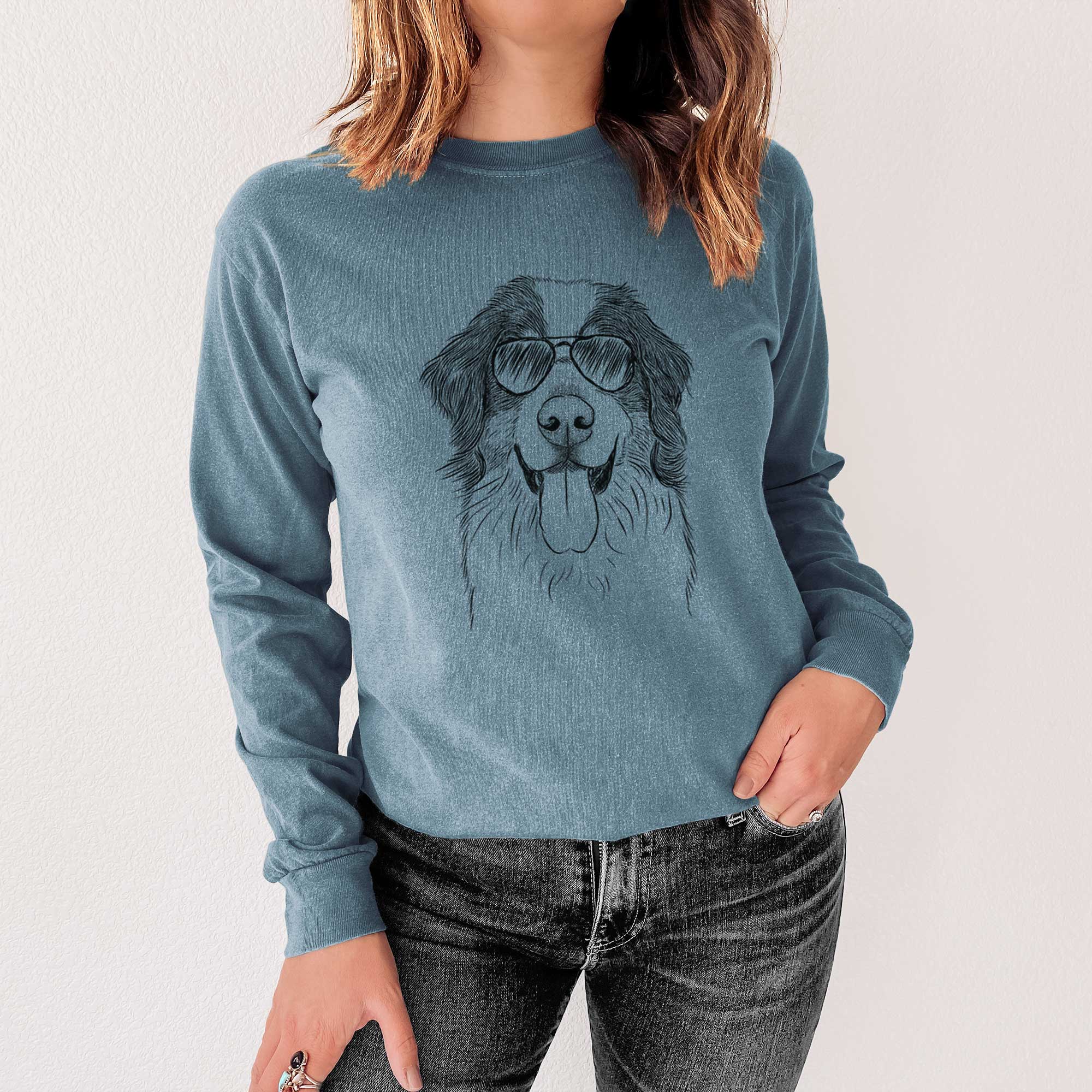 Aviator Blaze the Bernese Mountain Dog - Men's Heavyweight 100% Cotton Long Sleeve