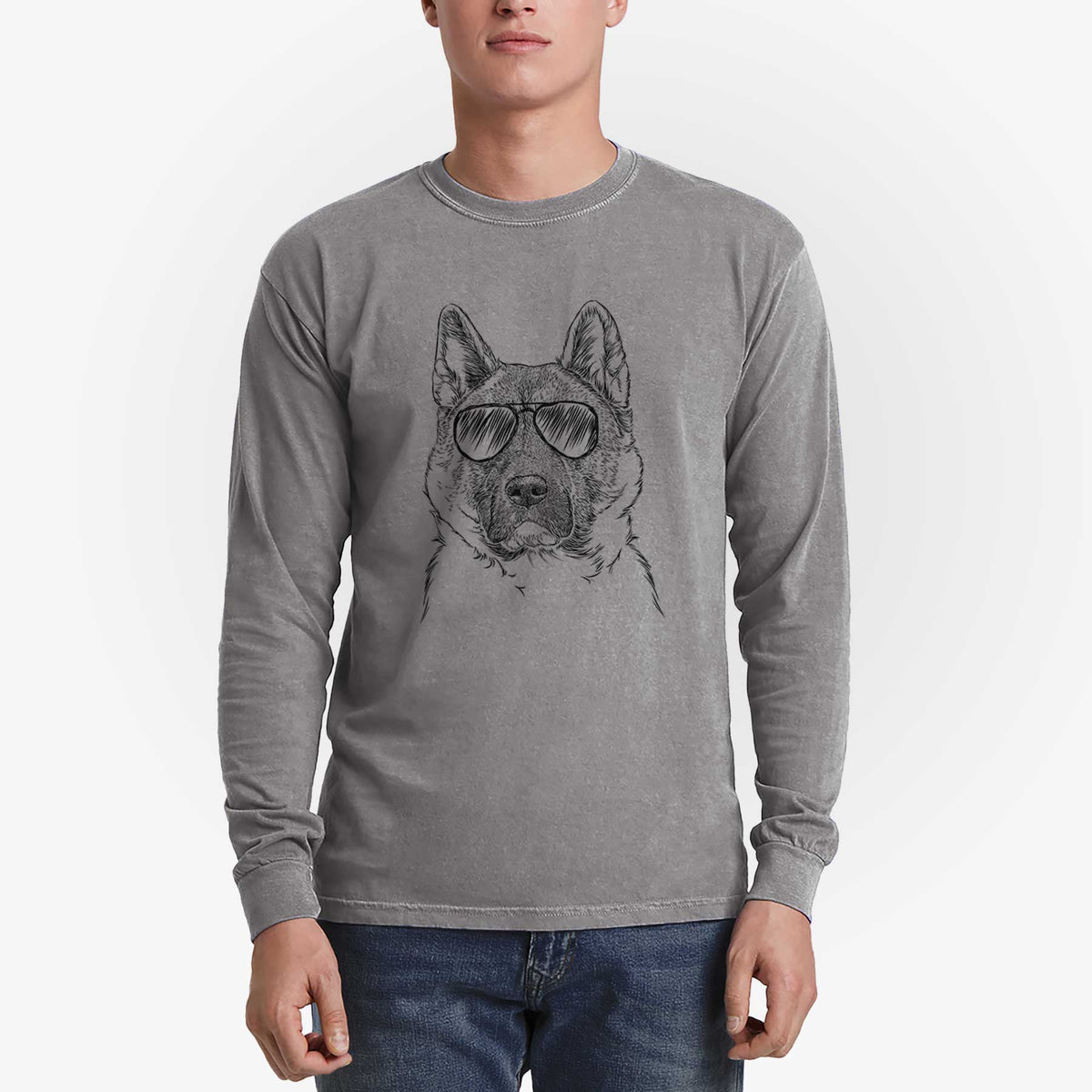 Aviator Bo the American Akita - Men's Heavyweight 100% Cotton Long Sleeve