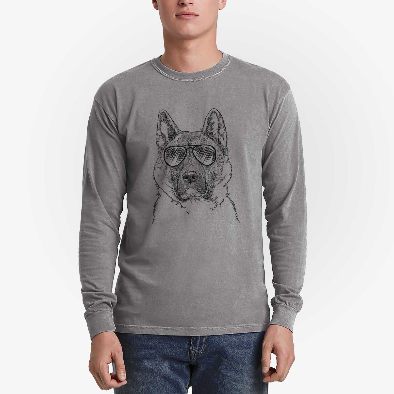 Aviator Bo the American Akita - Men's Heavyweight 100% Cotton Long Sleeve