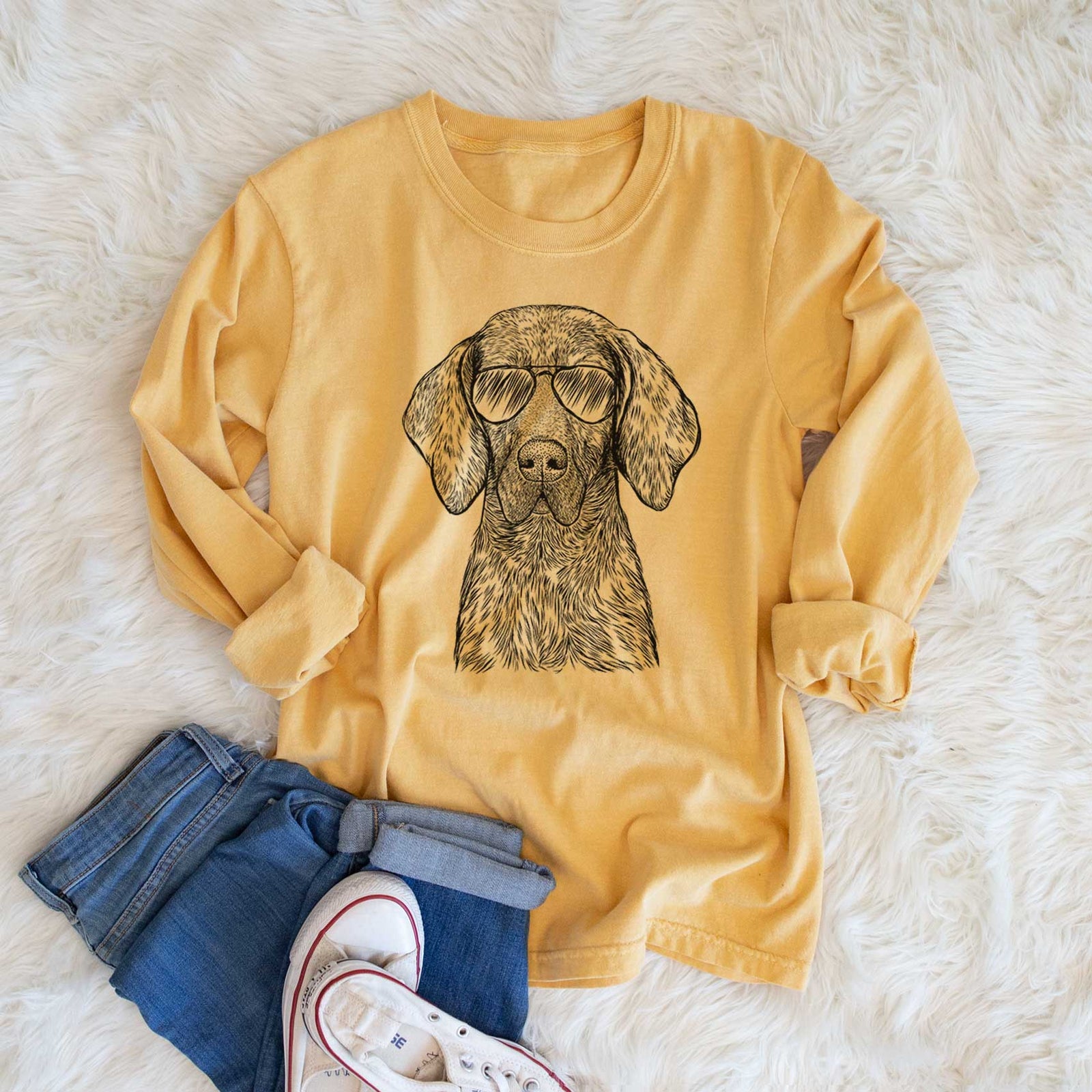 Aviator Boone the Plott Hound - Men's Heavyweight 100% Cotton Long Sleeve