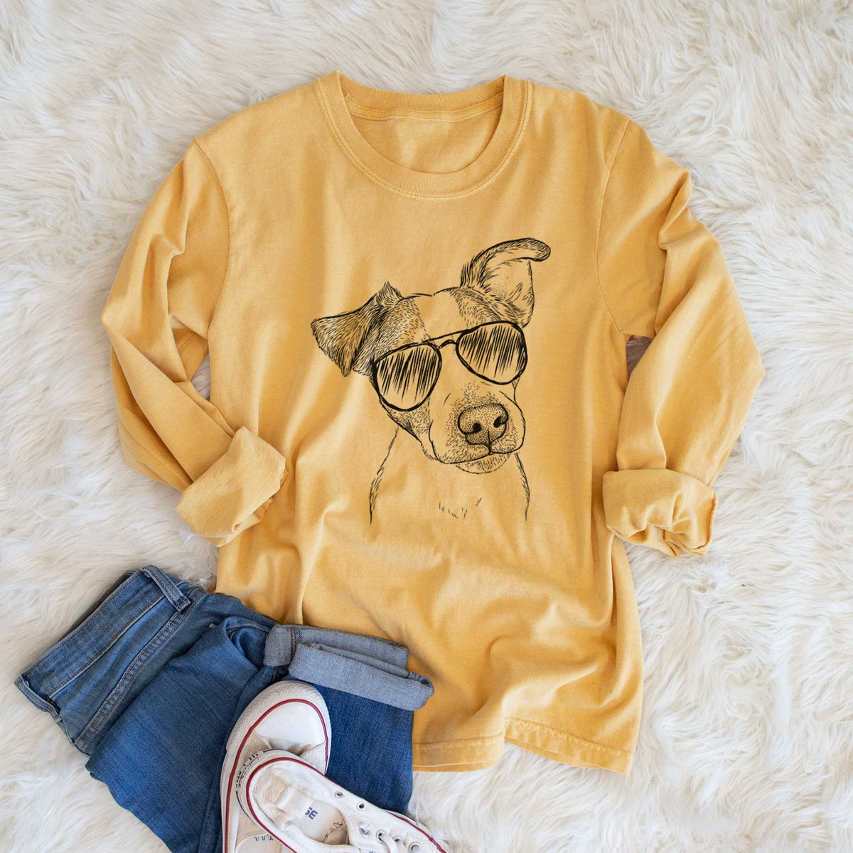 Aviator Bosse the Jack Russell Terrier - Men's Heavyweight 100% Cotton Long Sleeve