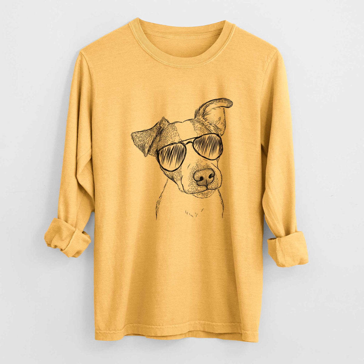 Aviator Bosse the Jack Russell Terrier - Men's Heavyweight 100% Cotton Long Sleeve