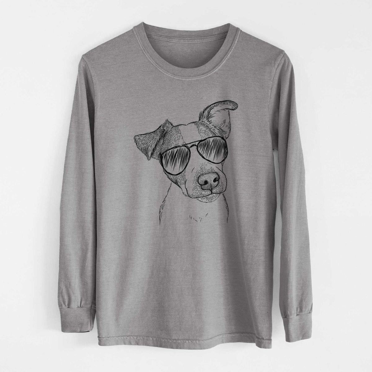 Aviator Bosse the Jack Russell Terrier - Men's Heavyweight 100% Cotton Long Sleeve