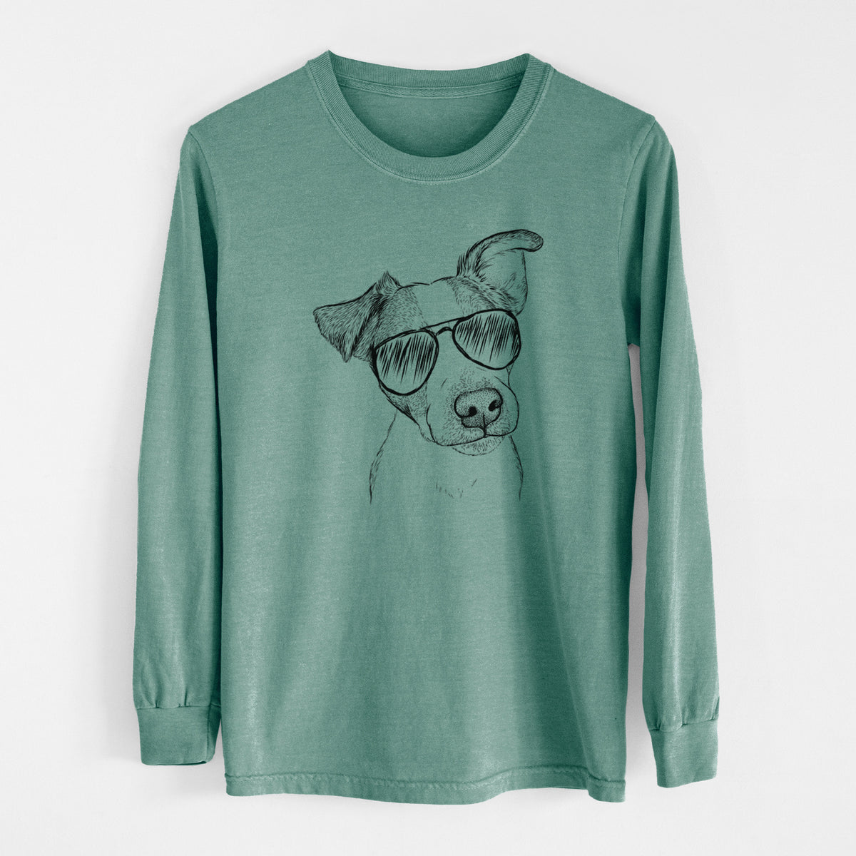Aviator Bosse the Jack Russell Terrier - Men's Heavyweight 100% Cotton Long Sleeve