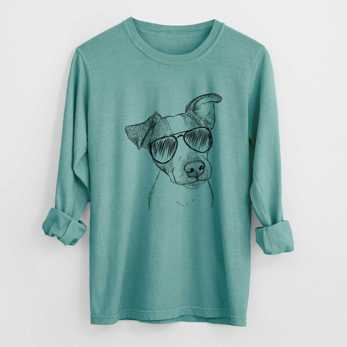 Aviator Bosse the Jack Russell Terrier - Men's Heavyweight 100% Cotton Long Sleeve