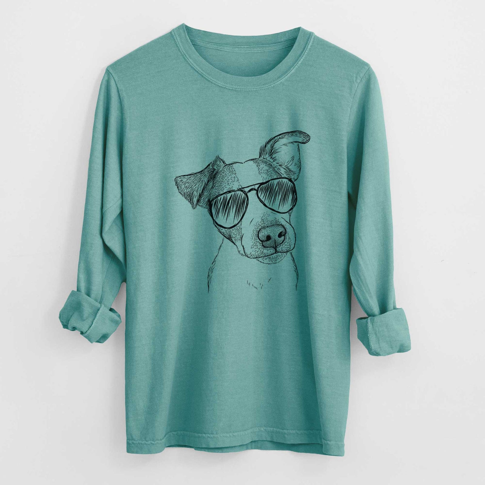 Aviator Bosse the Jack Russell Terrier - Men's Heavyweight 100% Cotton Long Sleeve