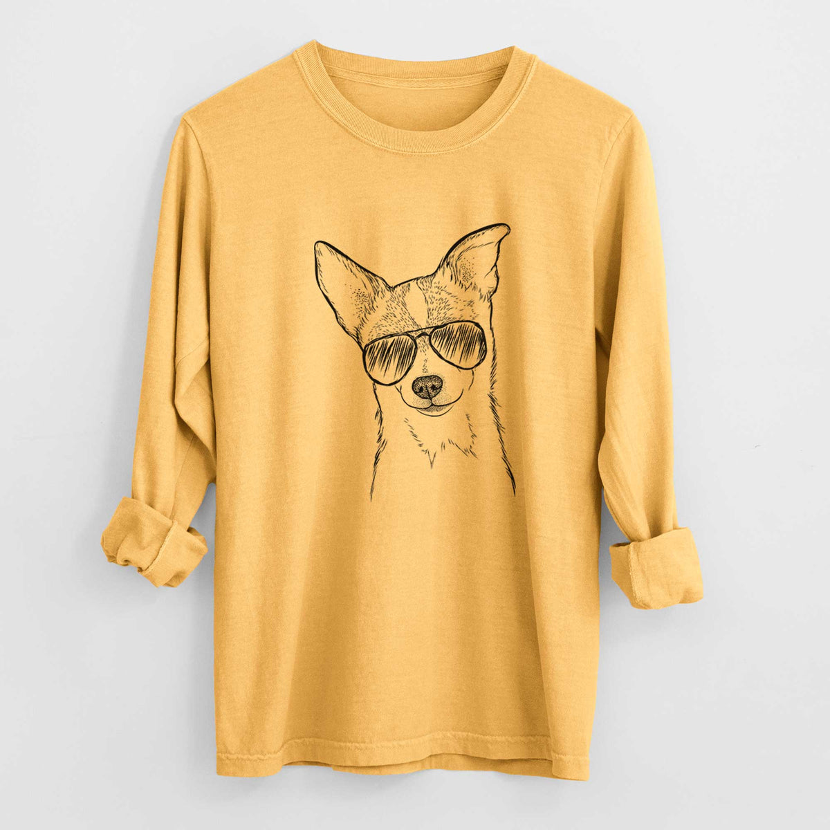 Aviator Buggy the Chihuahua - Men's Heavyweight 100% Cotton Long Sleeve