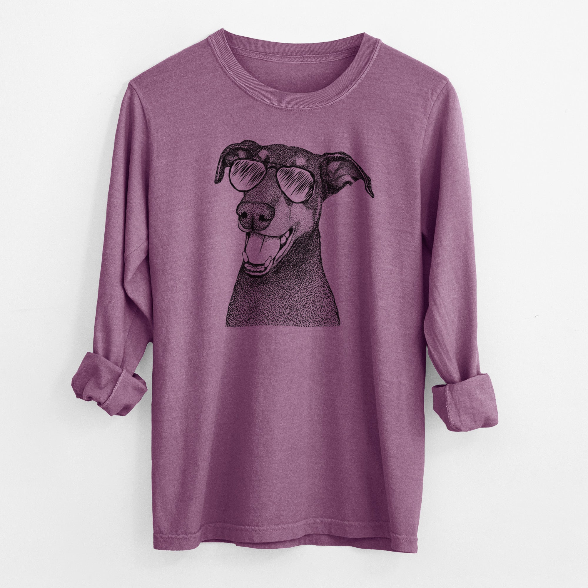 Aviator Bunnie the Doberman Pinscher - Men's Heavyweight 100% Cotton Long Sleeve