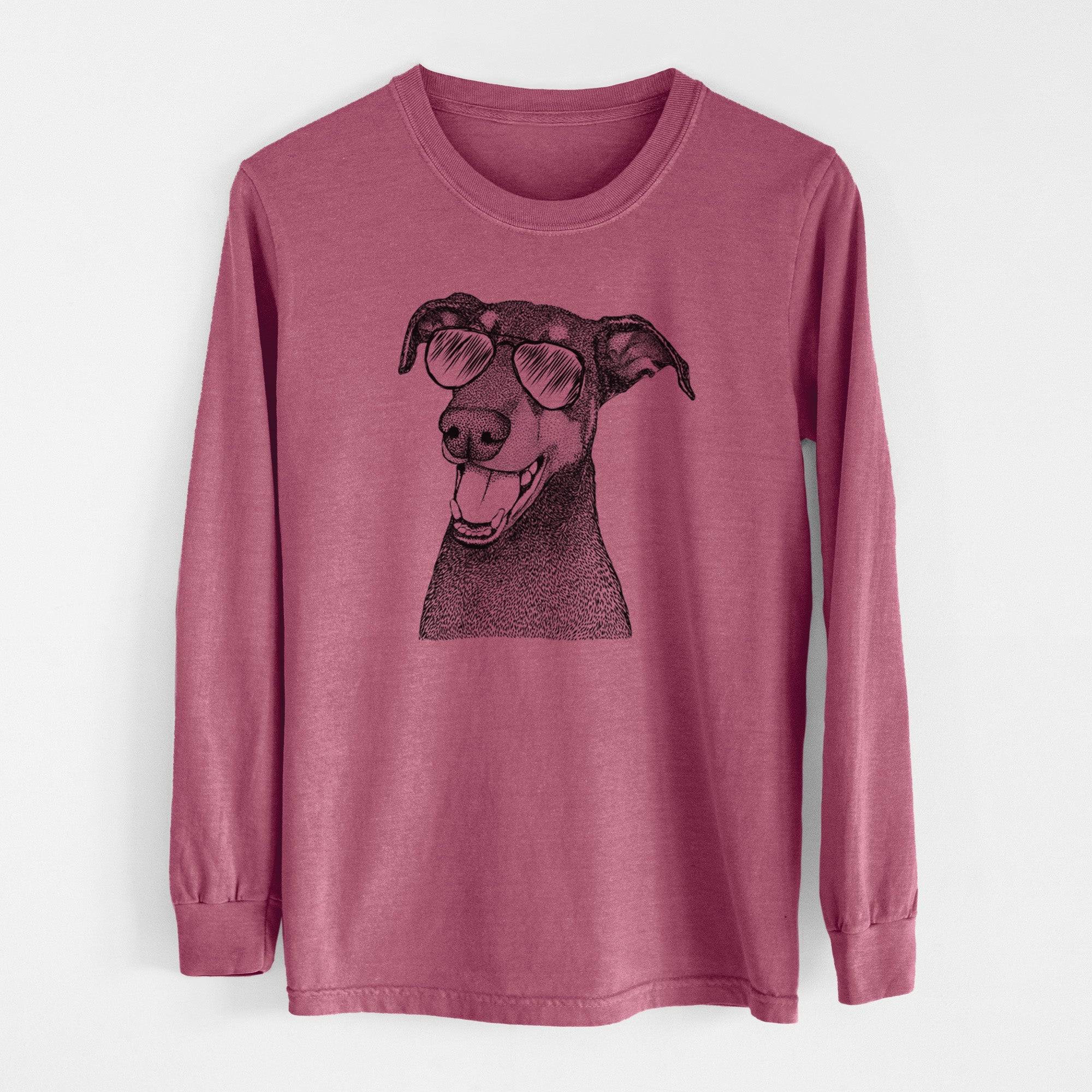 Aviator Bunnie the Doberman Pinscher - Men's Heavyweight 100% Cotton Long Sleeve