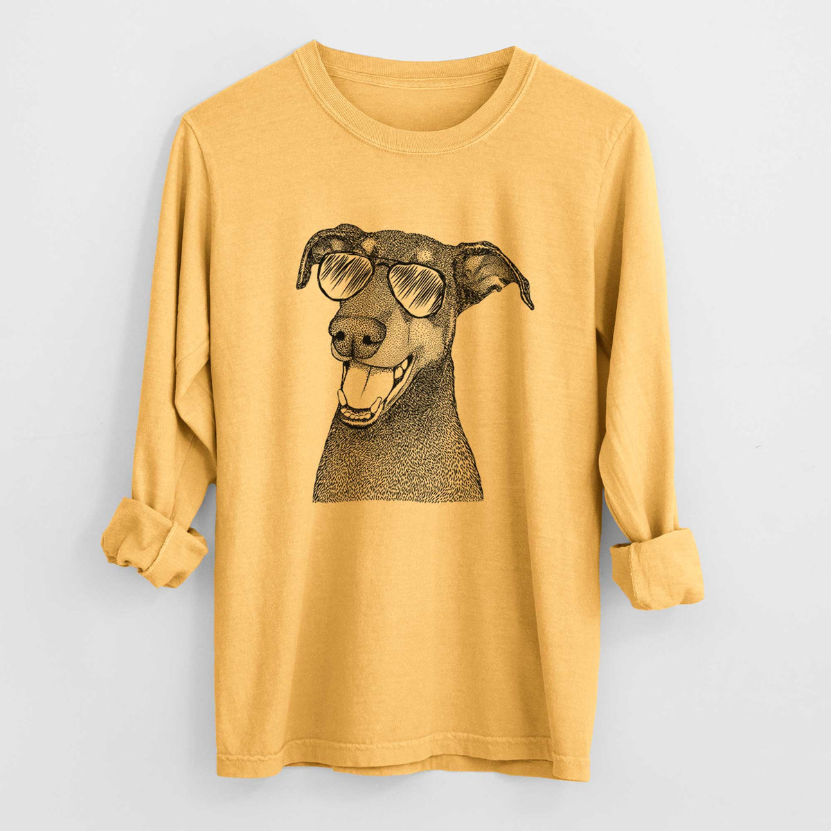 Aviator Bunnie the Doberman Pinscher - Men's Heavyweight 100% Cotton Long Sleeve