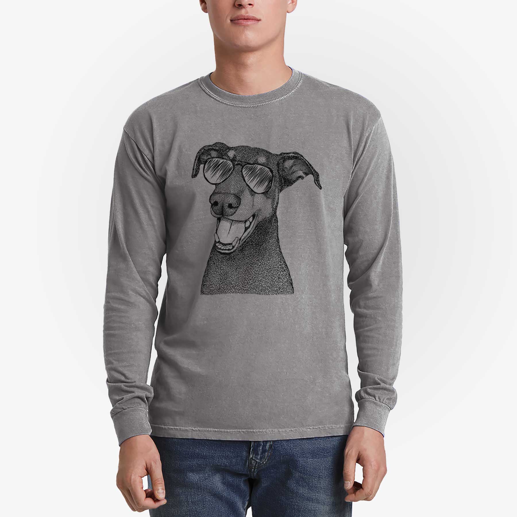 Aviator Bunnie the Doberman Pinscher - Men's Heavyweight 100% Cotton Long Sleeve