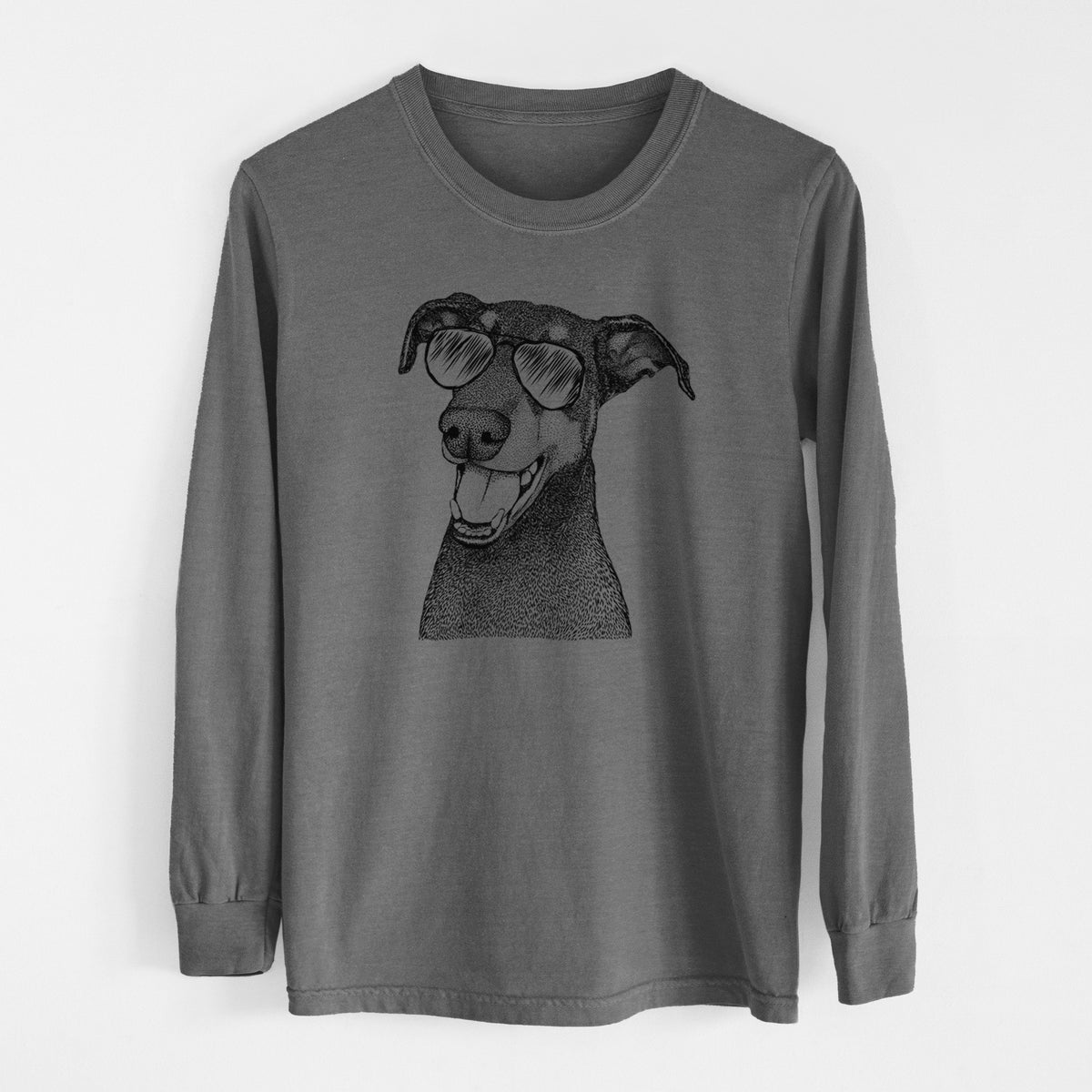 Aviator Bunnie the Doberman Pinscher - Men&#39;s Heavyweight 100% Cotton Long Sleeve