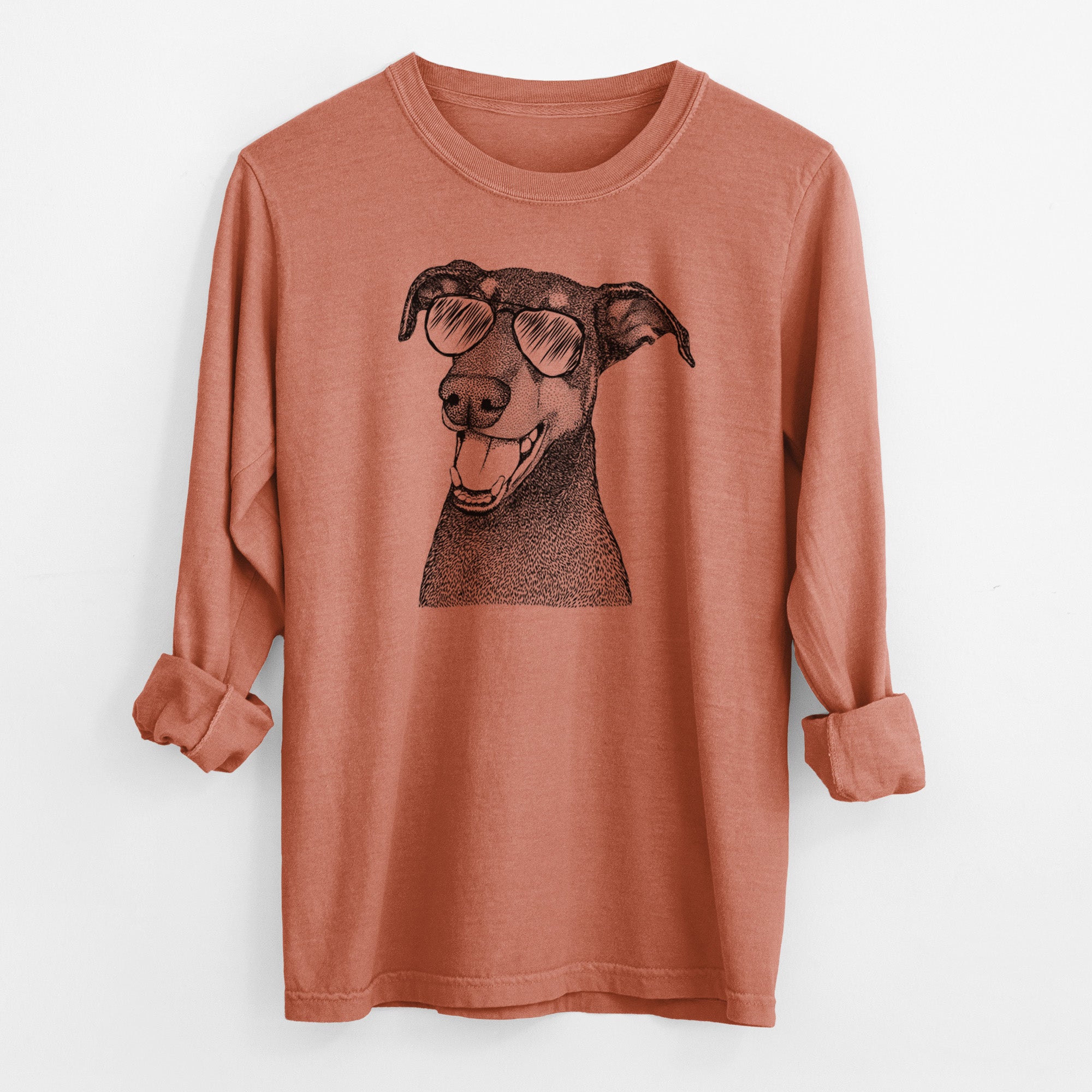 Aviator Bunnie the Doberman Pinscher - Men's Heavyweight 100% Cotton Long Sleeve