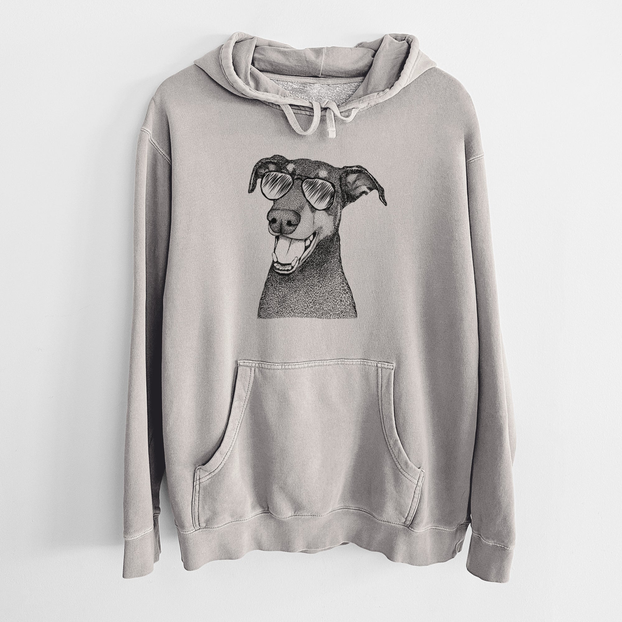 Aviator Bunnie the Doberman Pinscher - Unisex Pigment Dyed Hoodie