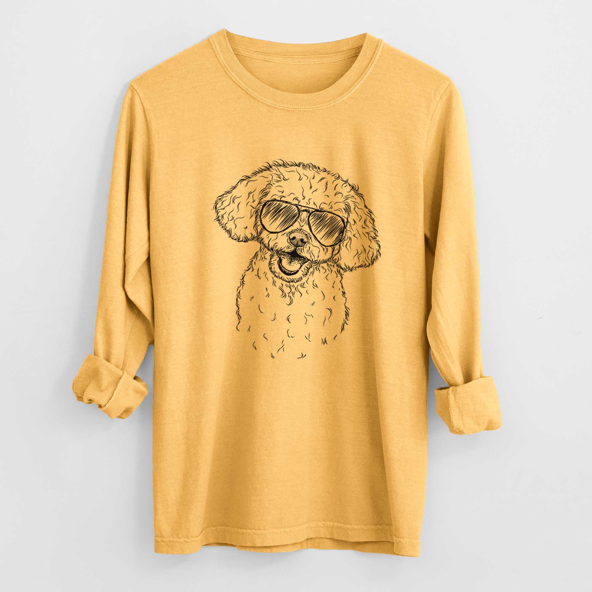 Aviator Caesar the Bichon Frise - Men's Heavyweight 100% Cotton Long Sleeve