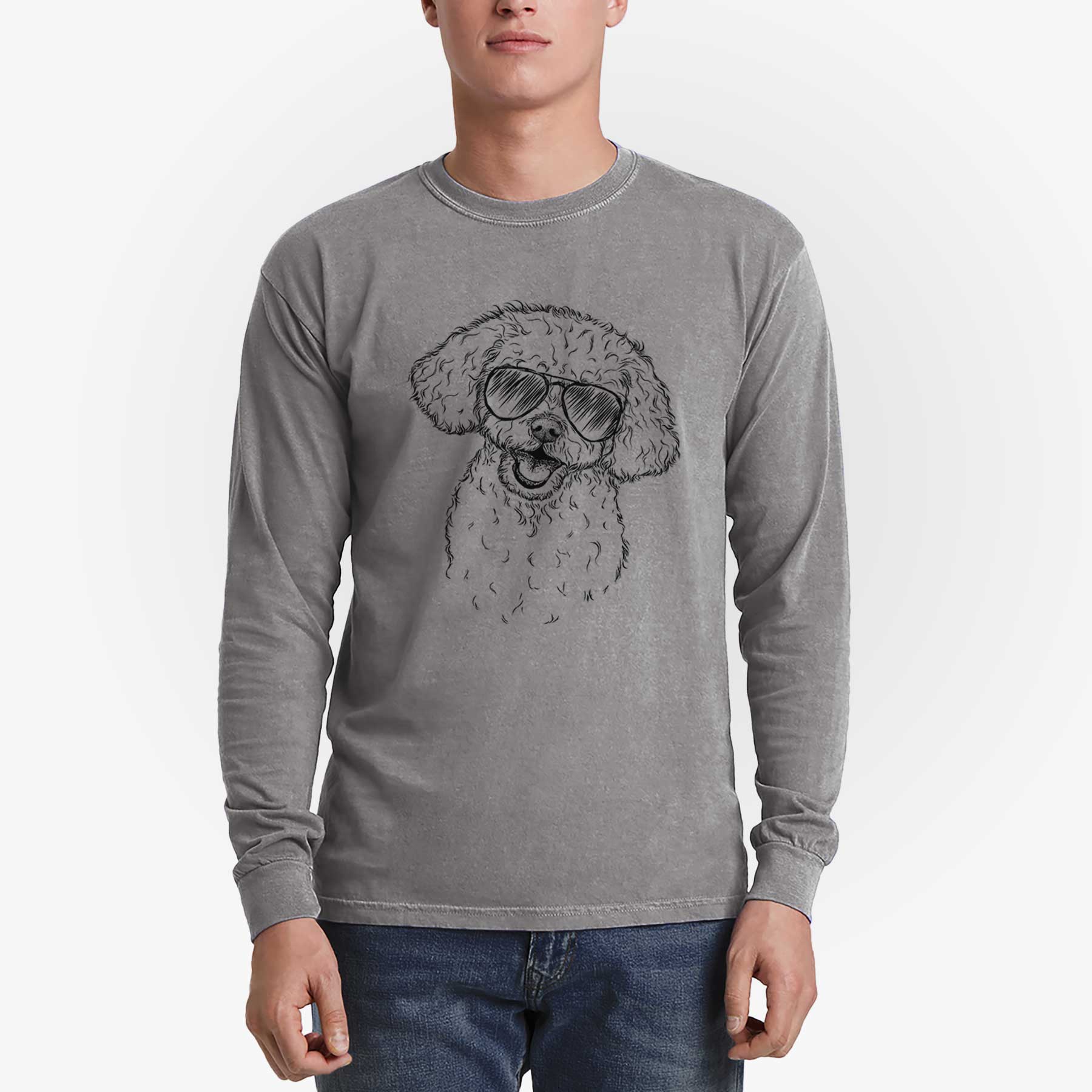 Aviator Caesar the Bichon Frise - Men's Heavyweight 100% Cotton Long Sleeve