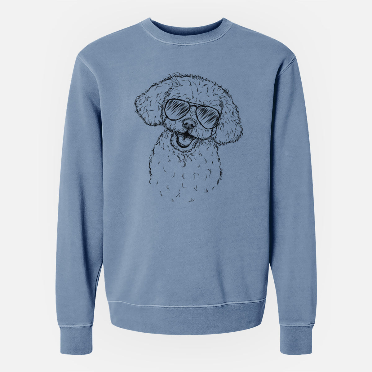 Aviator Caesar the Bichon Frise - Unisex Pigment Dyed Crew Sweatshirt