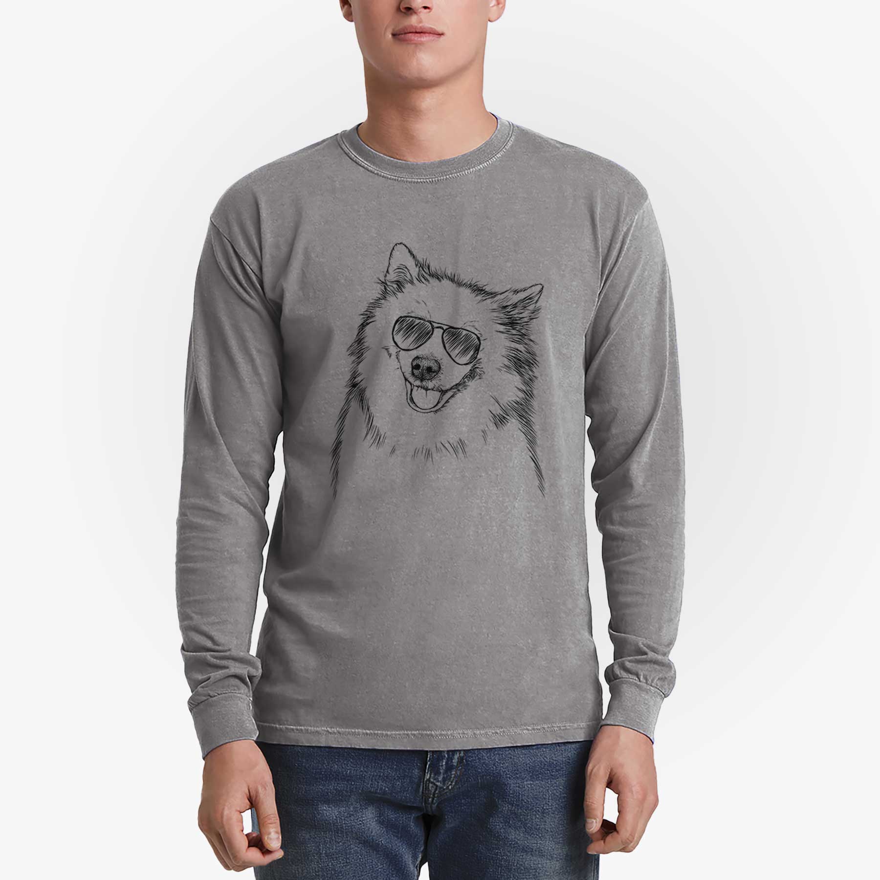 Aviator Caico the Samoyed - Men's Heavyweight 100% Cotton Long Sleeve