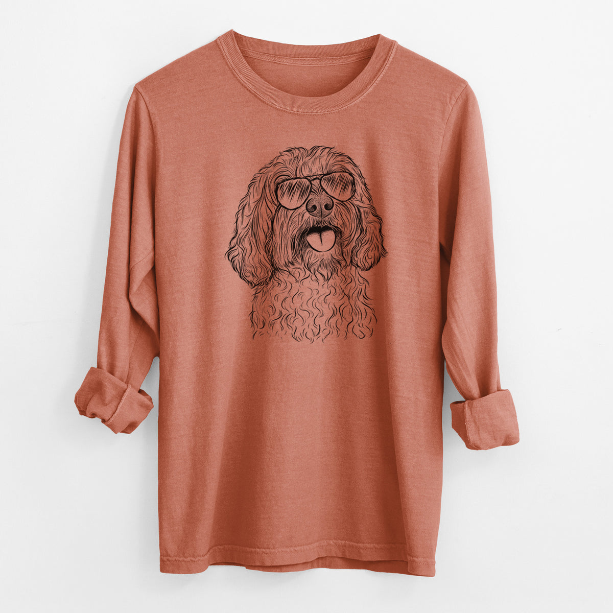 Aviator Cali the Cavapoo - Men's Heavyweight 100% Cotton Long Sleeve