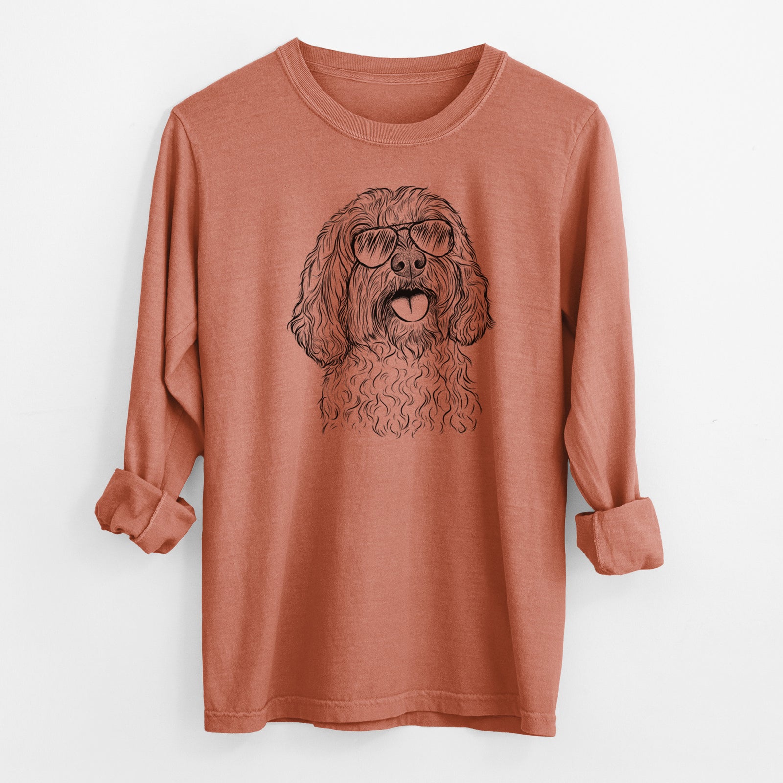 Aviator Cali the Cavapoo - Men's Heavyweight 100% Cotton Long Sleeve