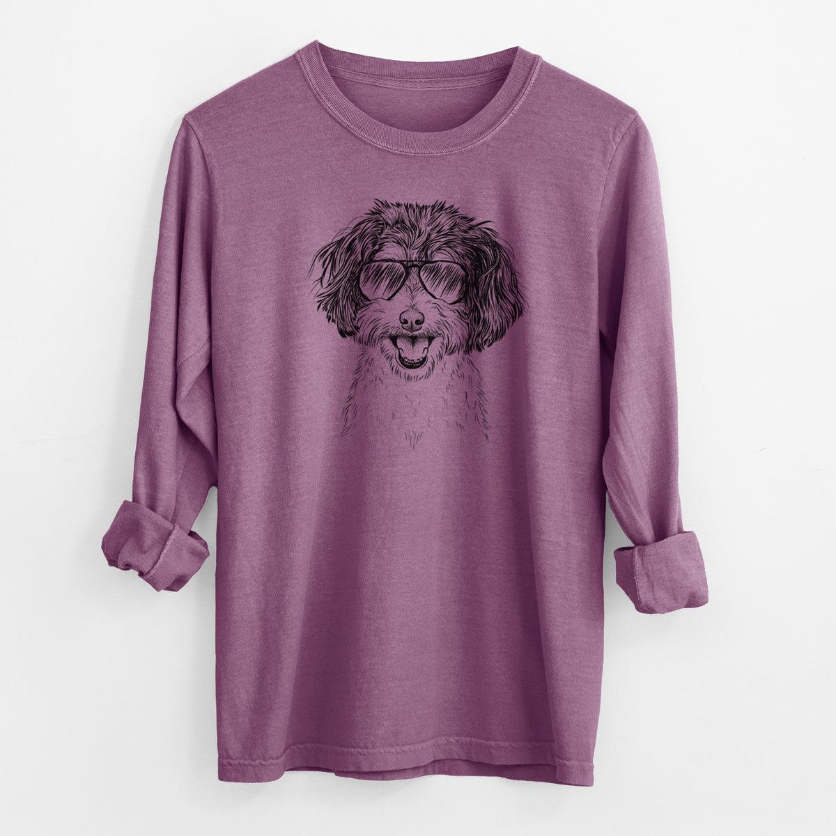 Aviator Carlos the Cavapoo - Men's Heavyweight 100% Cotton Long Sleeve