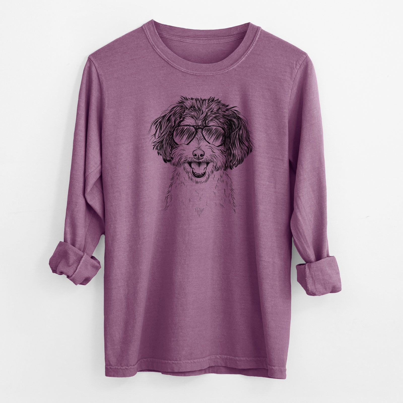 Aviator Carlos the Cavapoo - Men's Heavyweight 100% Cotton Long Sleeve