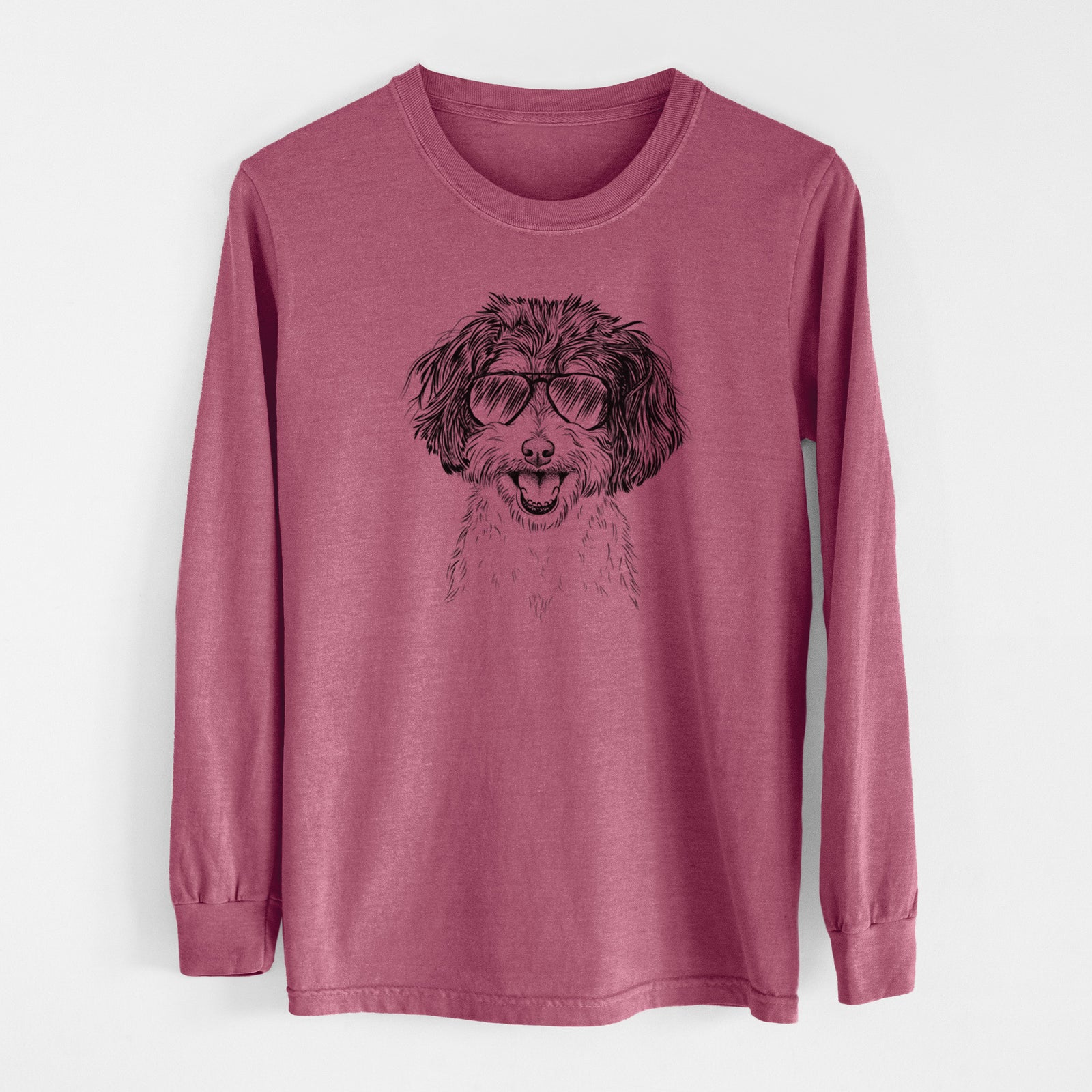 Aviator Carlos the Cavapoo - Men's Heavyweight 100% Cotton Long Sleeve