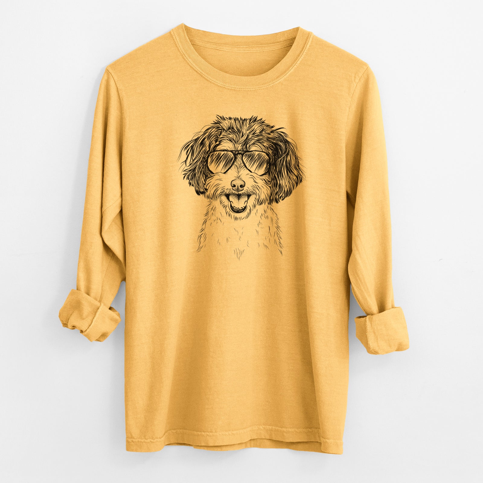 Aviator Carlos the Cavapoo - Men's Heavyweight 100% Cotton Long Sleeve