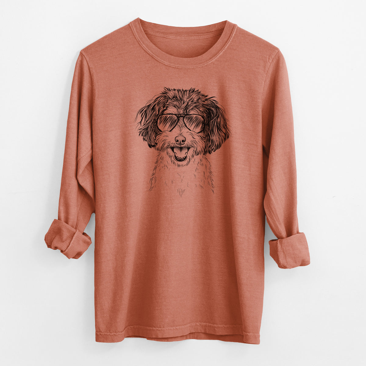 Aviator Carlos the Cavapoo - Men's Heavyweight 100% Cotton Long Sleeve