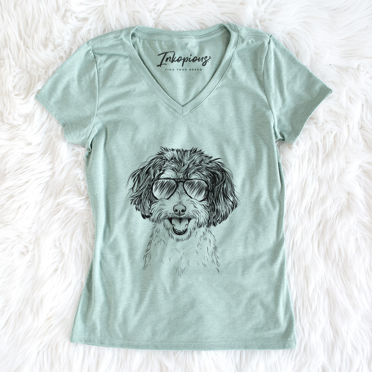 Aviator Carlos the Cavapoo - Women's V-neck Shirt