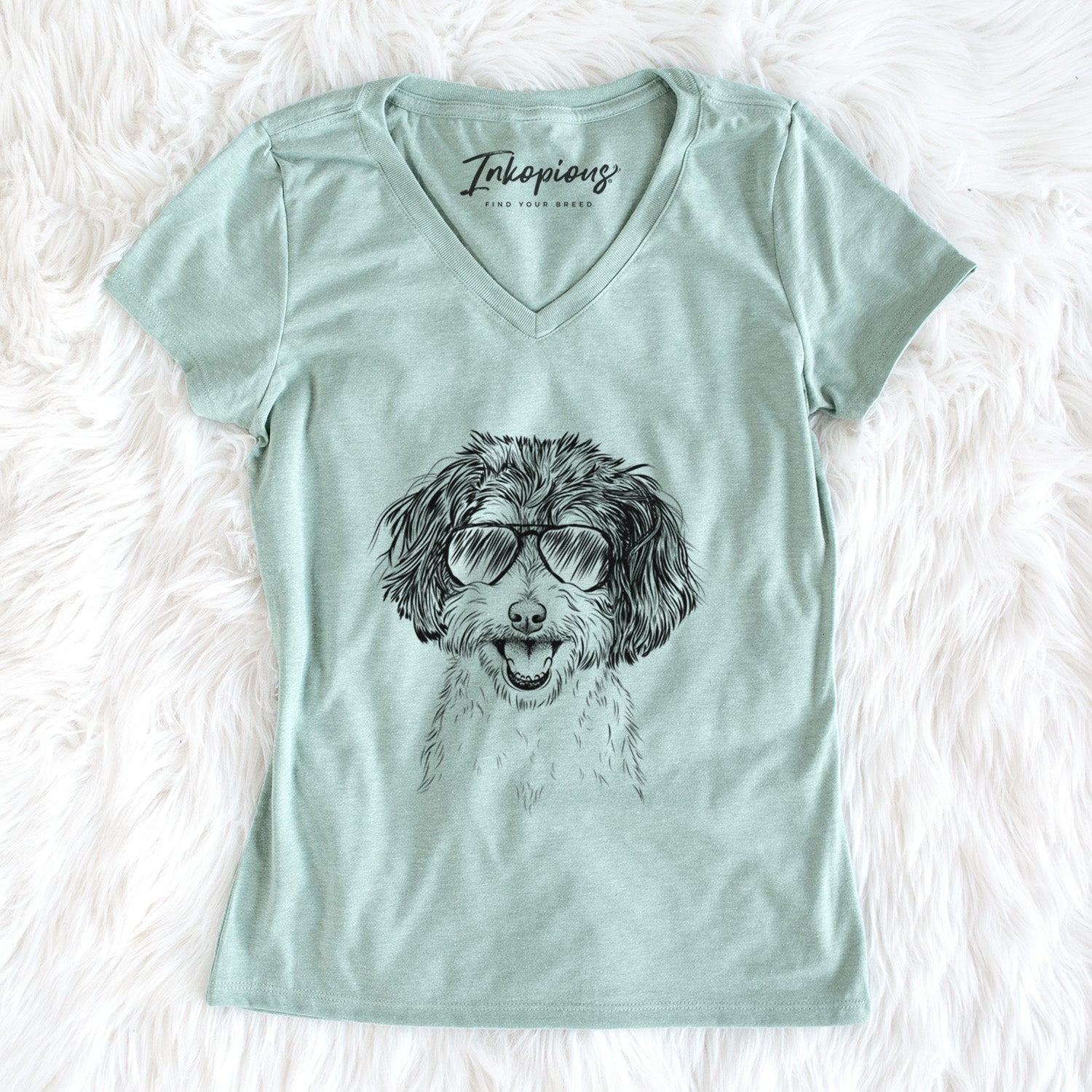 Aviator Carlos the Cavapoo - Women's V-neck Shirt