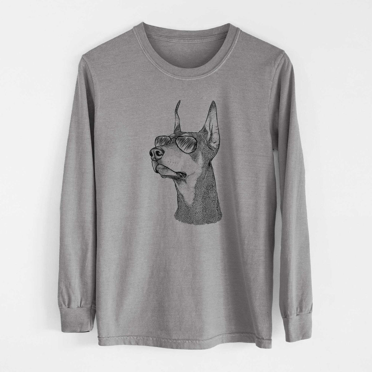Aviator Cenza the Doberman Pinscher - Men's Heavyweight 100% Cotton Long Sleeve