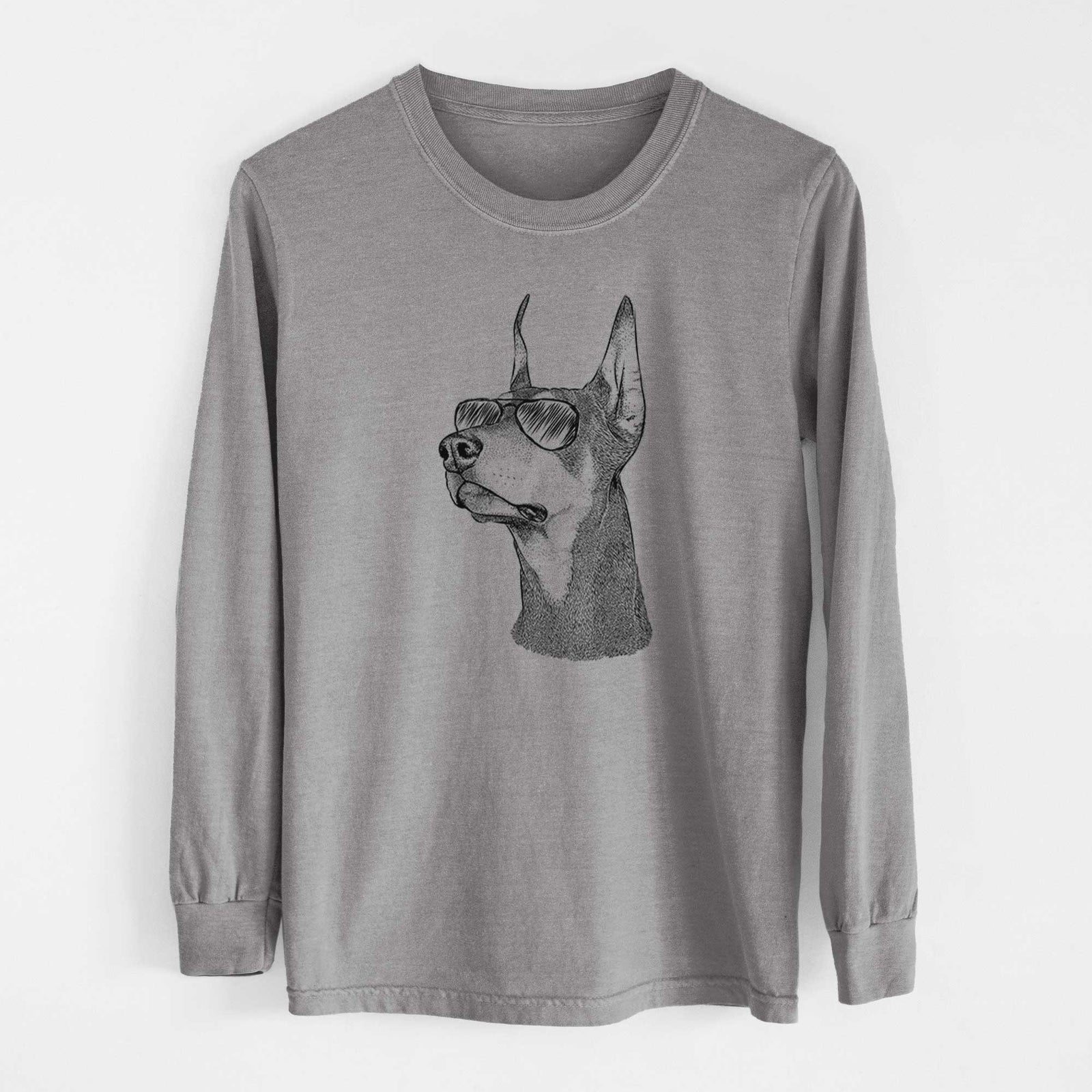 Aviator Cenza the Doberman Pinscher - Men's Heavyweight 100% Cotton Long Sleeve