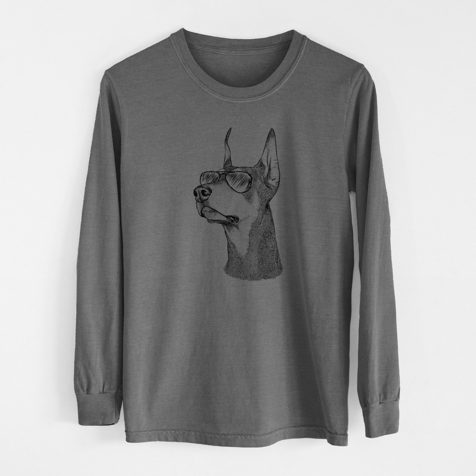 Aviator Cenza the Doberman Pinscher - Men's Heavyweight 100% Cotton Long Sleeve