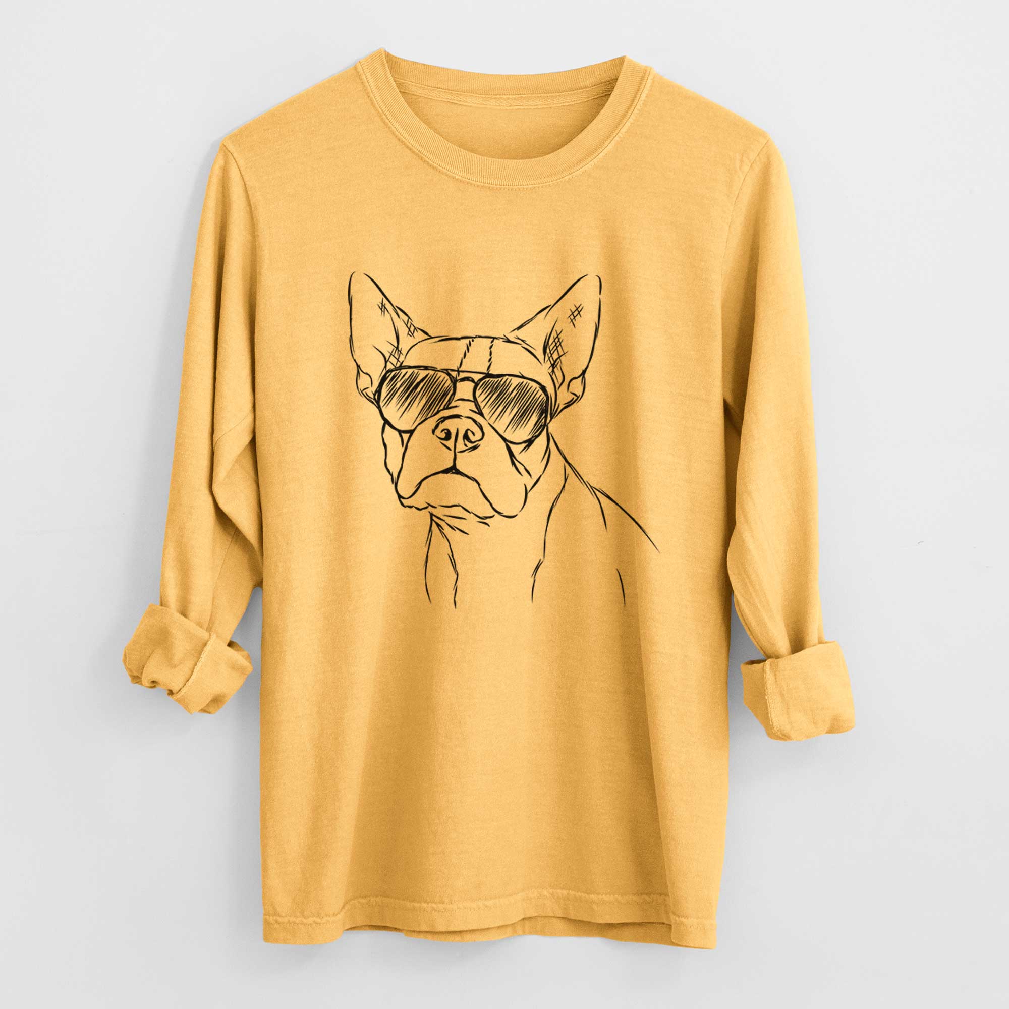 Aviator Charles the Boston Terrier - Men's Heavyweight 100% Cotton Long Sleeve