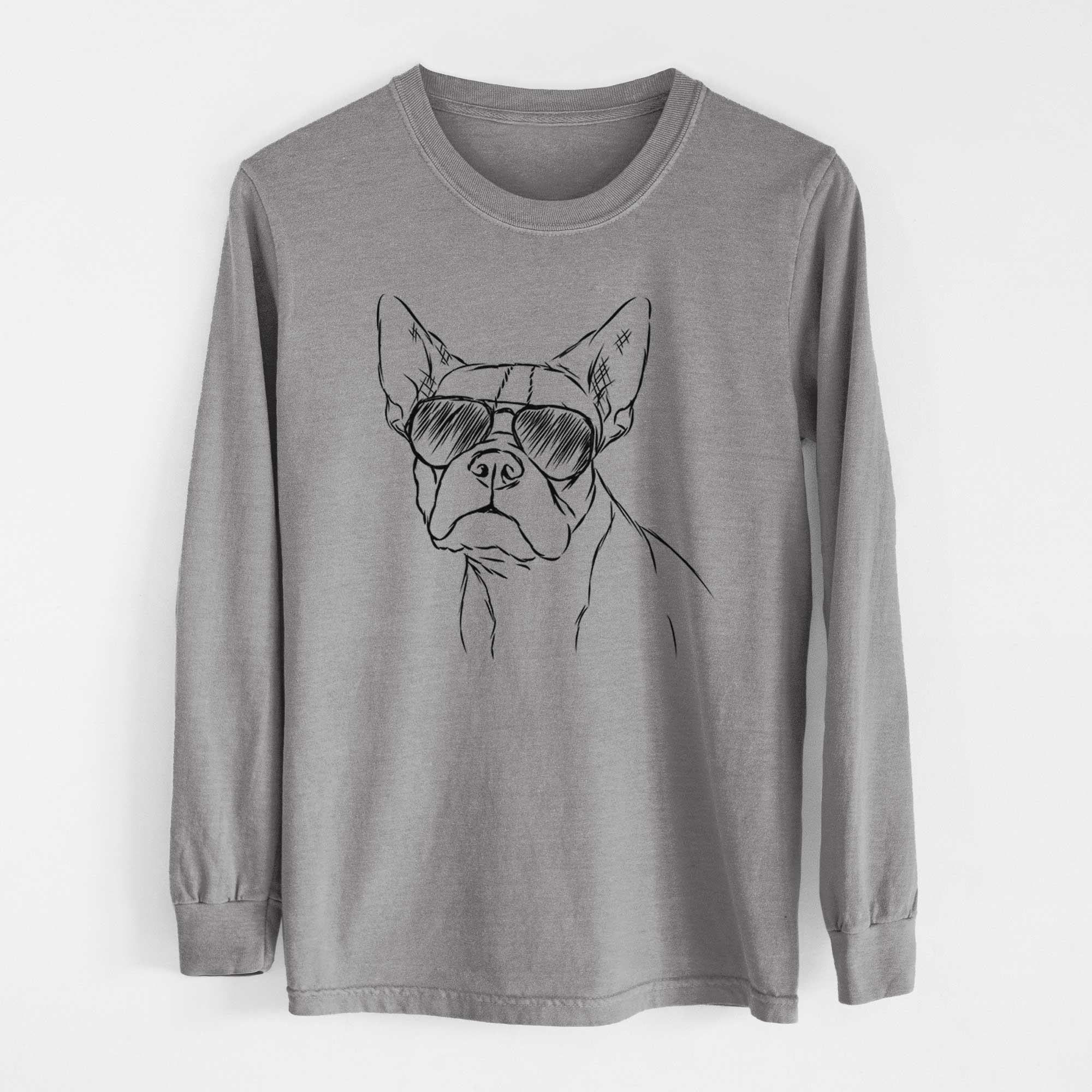 Aviator Charles the Boston Terrier - Men's Heavyweight 100% Cotton Long Sleeve