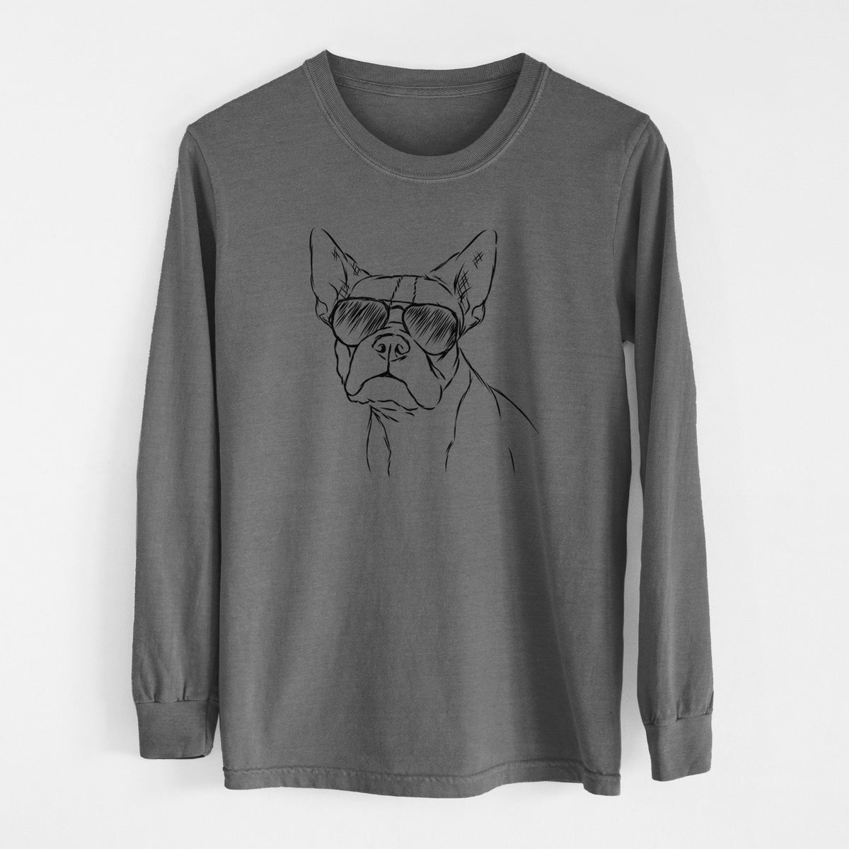 Aviator Charles the Boston Terrier - Men&#39;s Heavyweight 100% Cotton Long Sleeve