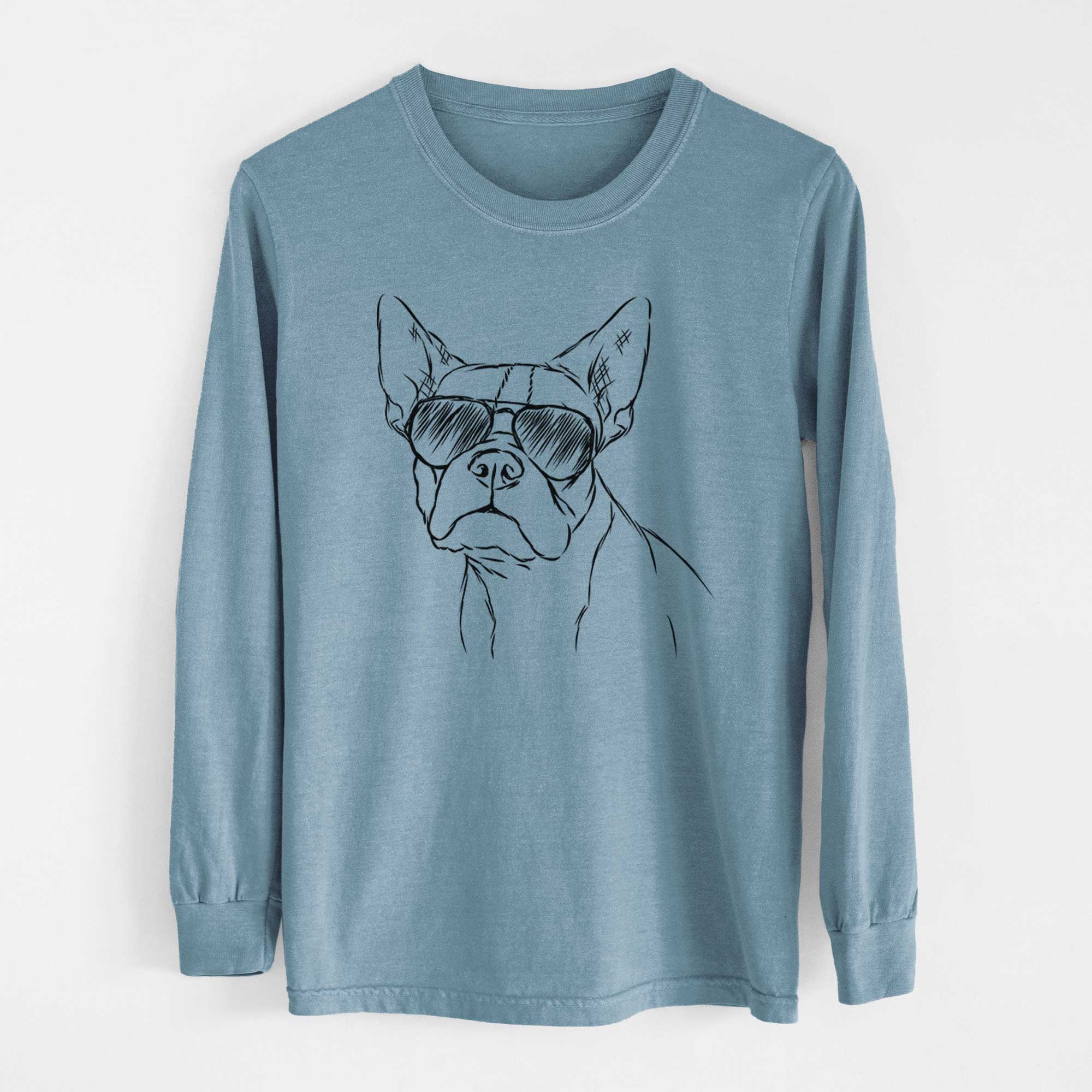 Aviator Charles the Boston Terrier - Men's Heavyweight 100% Cotton Long Sleeve