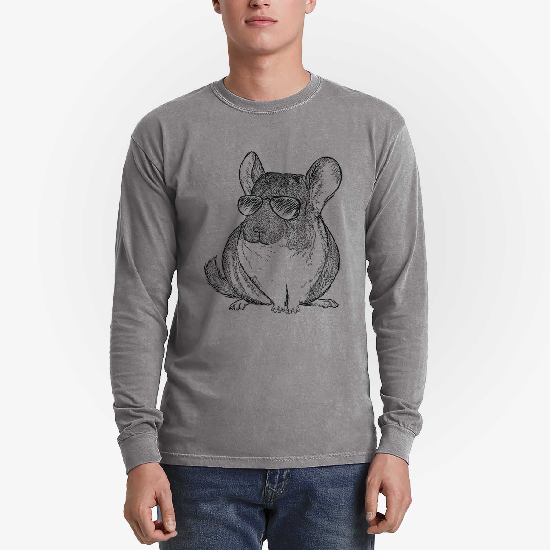 Aviator Cheddar the Chinchilla - Men's Heavyweight 100% Cotton Long Sleeve