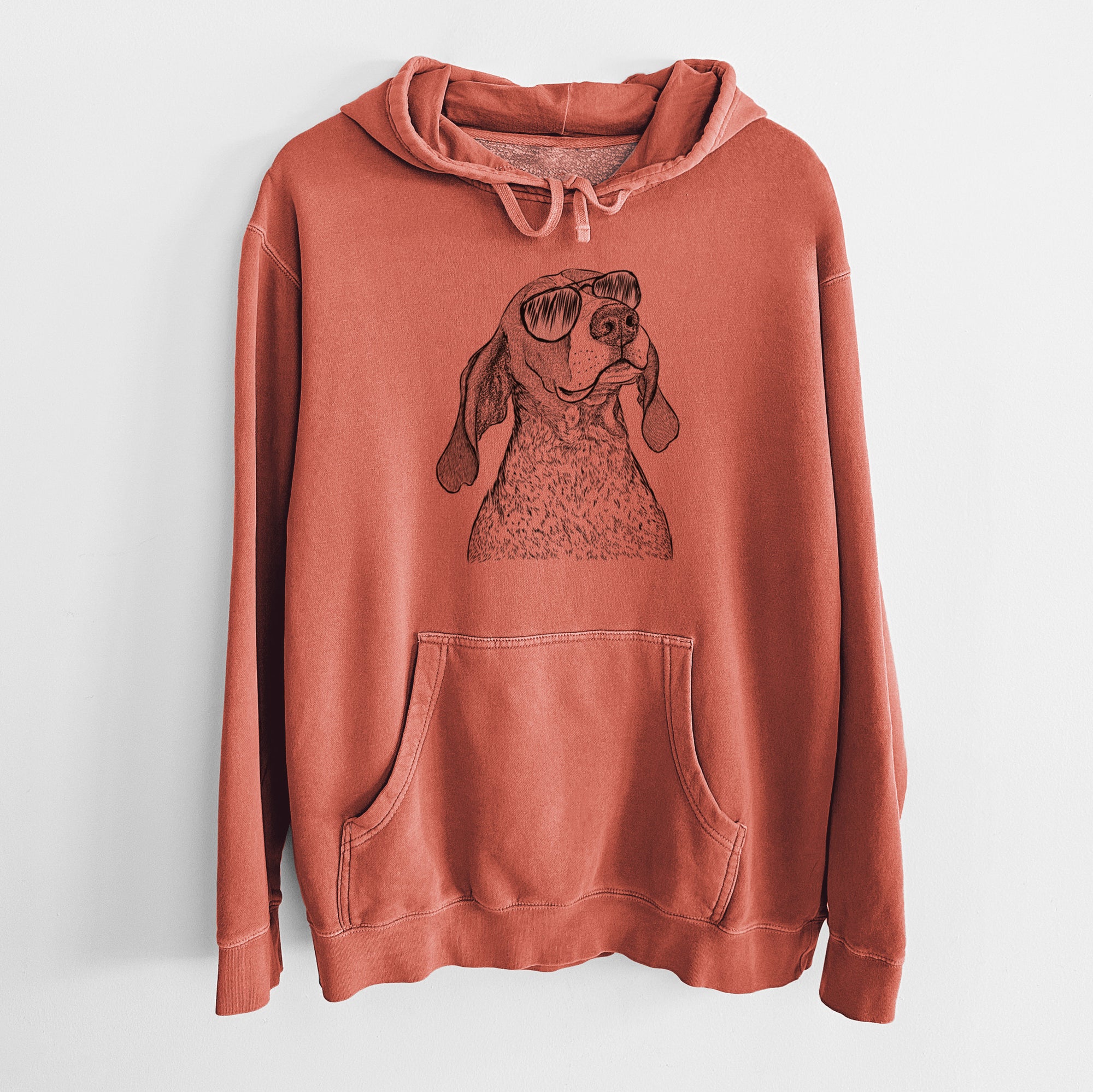 Aviator Chester the Red Tick Coonhound - Unisex Pigment Dyed Hoodie