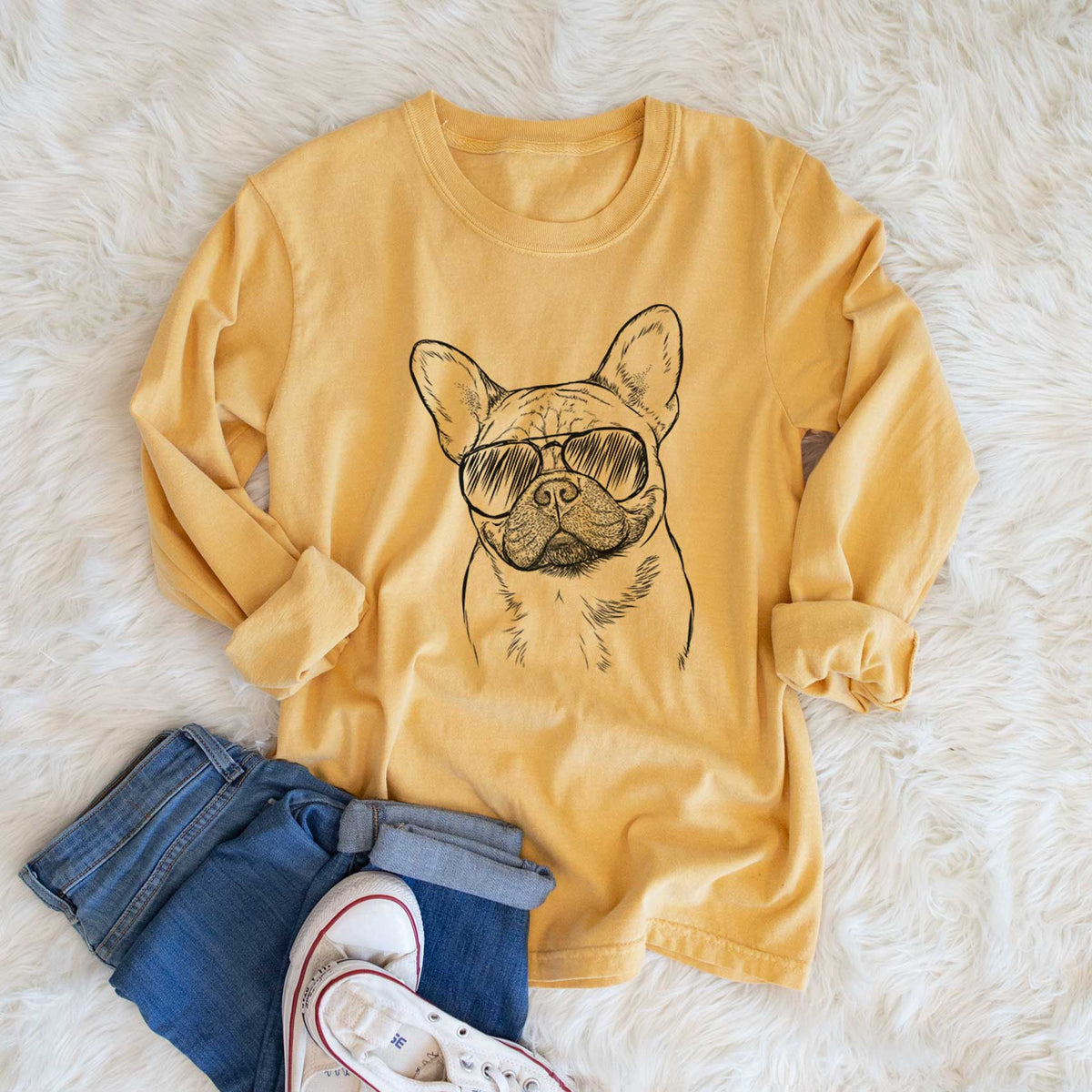 Aviator Chew Chew the French Bulldog - Men's Heavyweight 100% Cotton Long Sleeve
