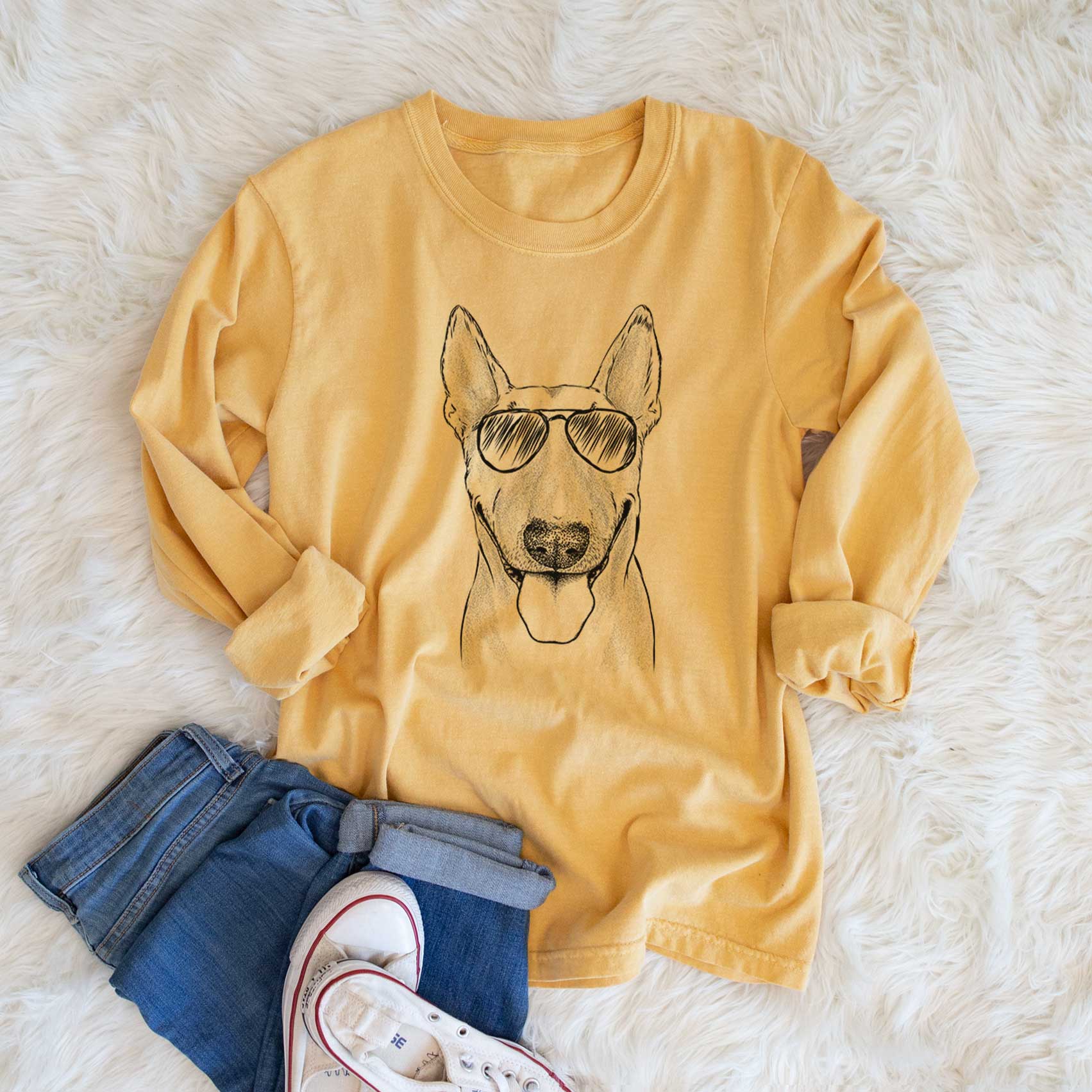 Aviator Chloe the Bull Terrier - Men's Heavyweight 100% Cotton Long Sleeve