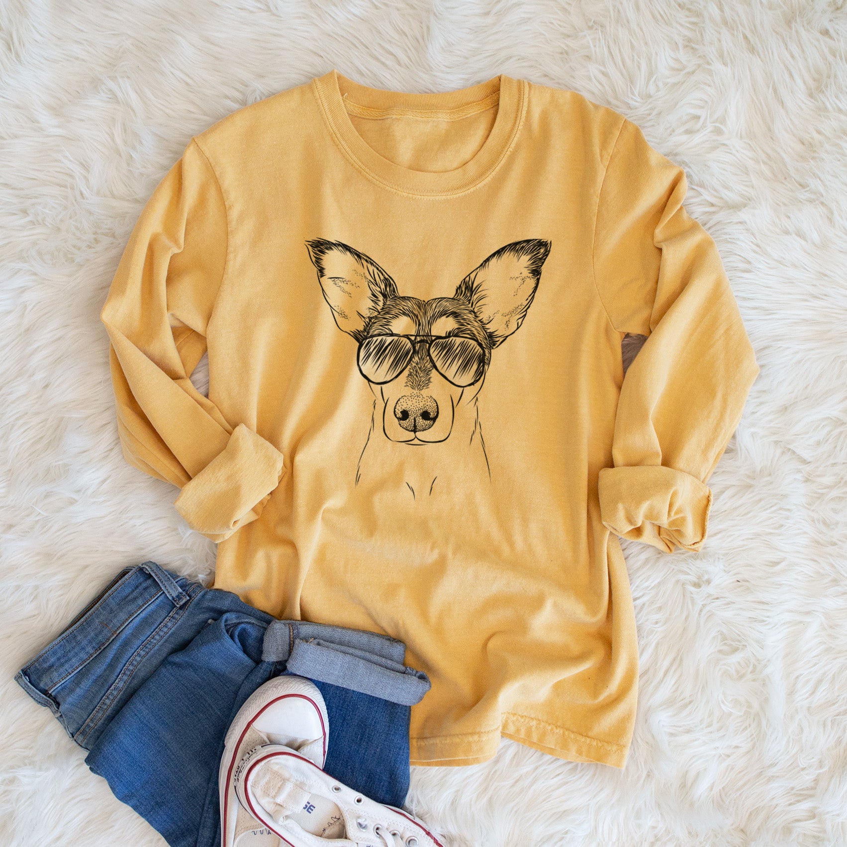 Aviator Chloe the Doxie Mix - Men's Heavyweight 100% Cotton Long Sleeve