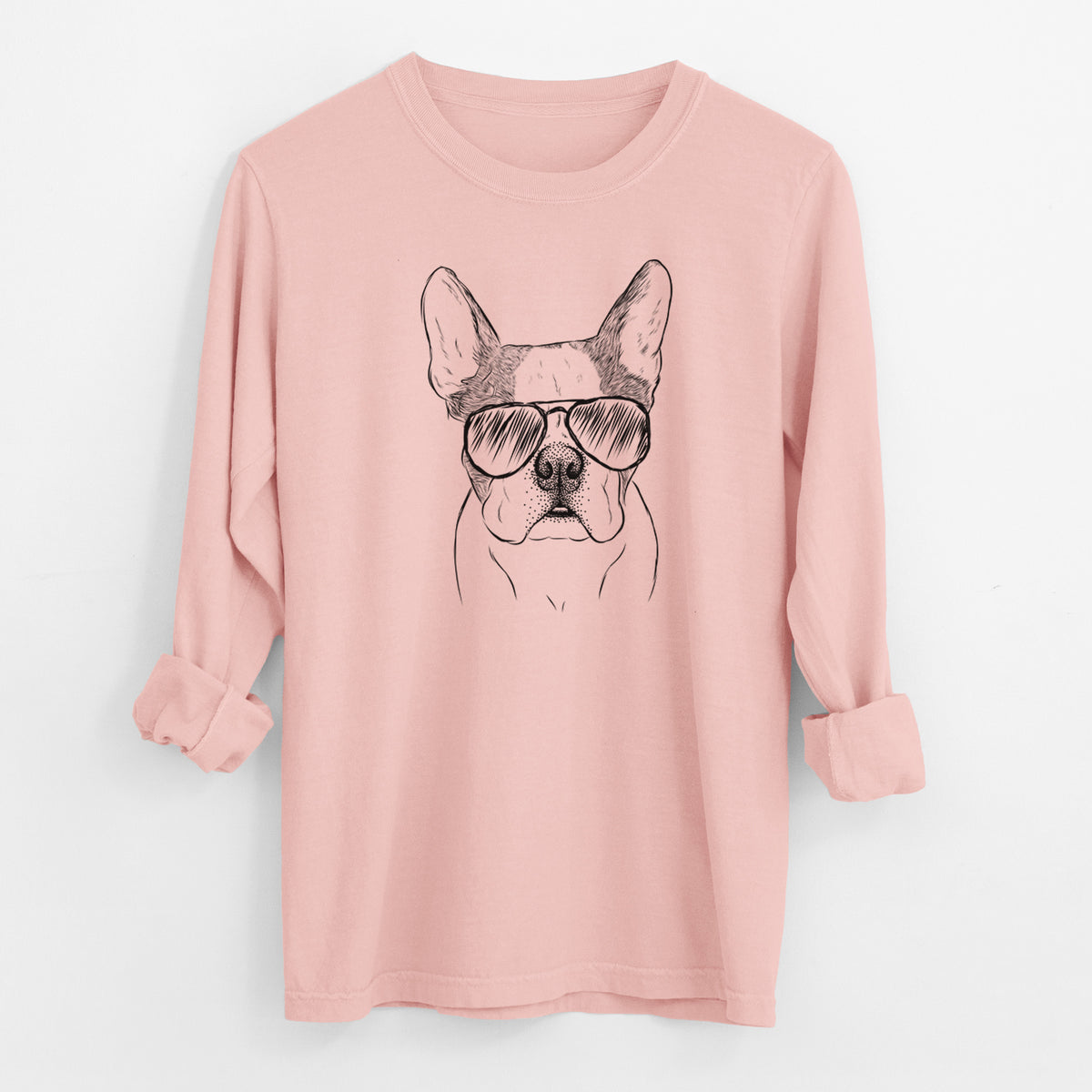 Aviator Chocolate Chip the Boston Terrier - Men's Heavyweight 100% Cotton Long Sleeve